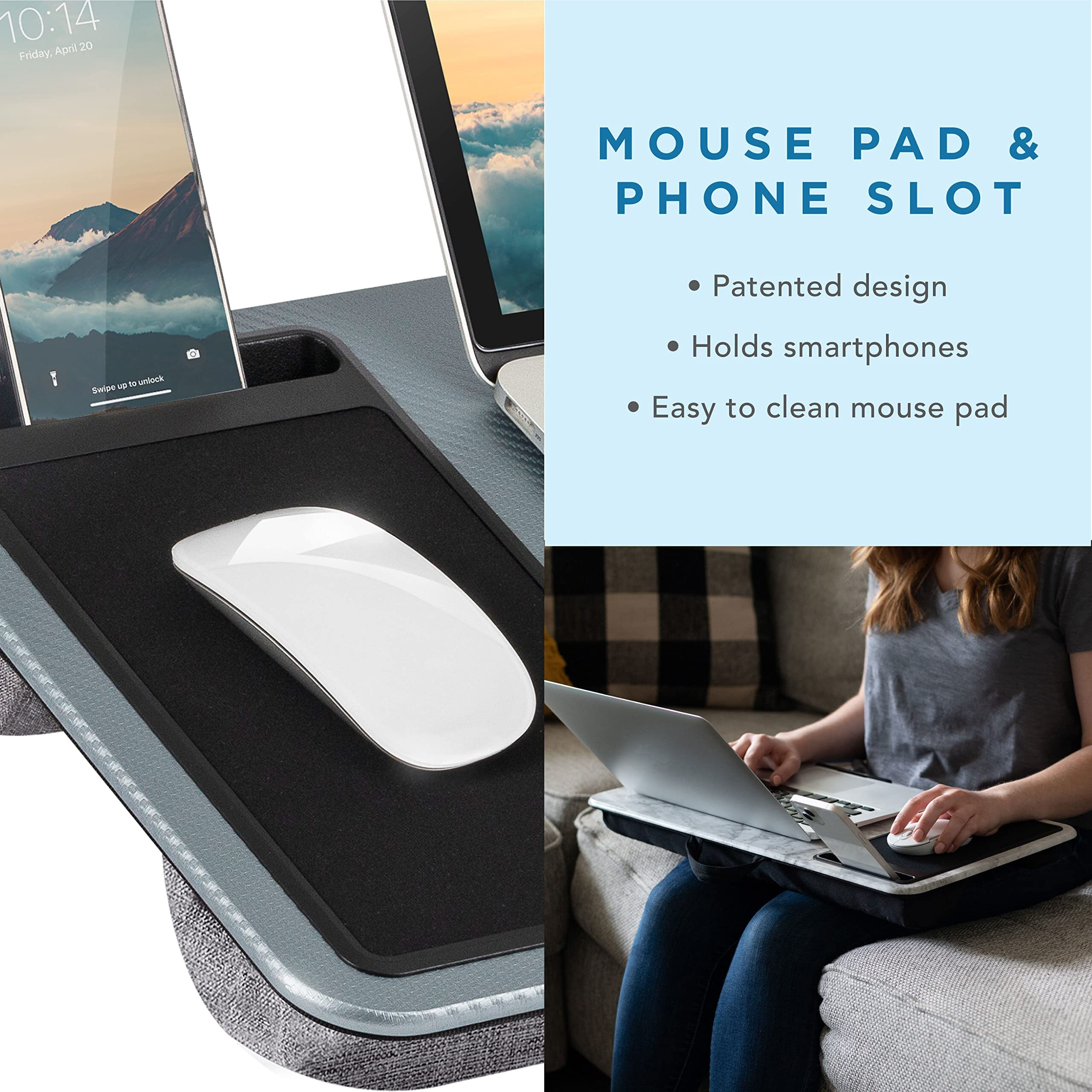 Lapgear Home Office Lap Desk - Left-Handed - With Mouse Pad  Device Ledge  And Phone Holder - Silver Carbon - Fits Up To 15.6 Inch Laptops - Style No. 91405