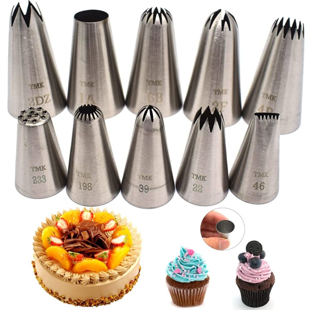 10 Pcs Stainless Steel Seamless Icing Nozzles Large Nozzle Nozzle Cake Decorating Tools