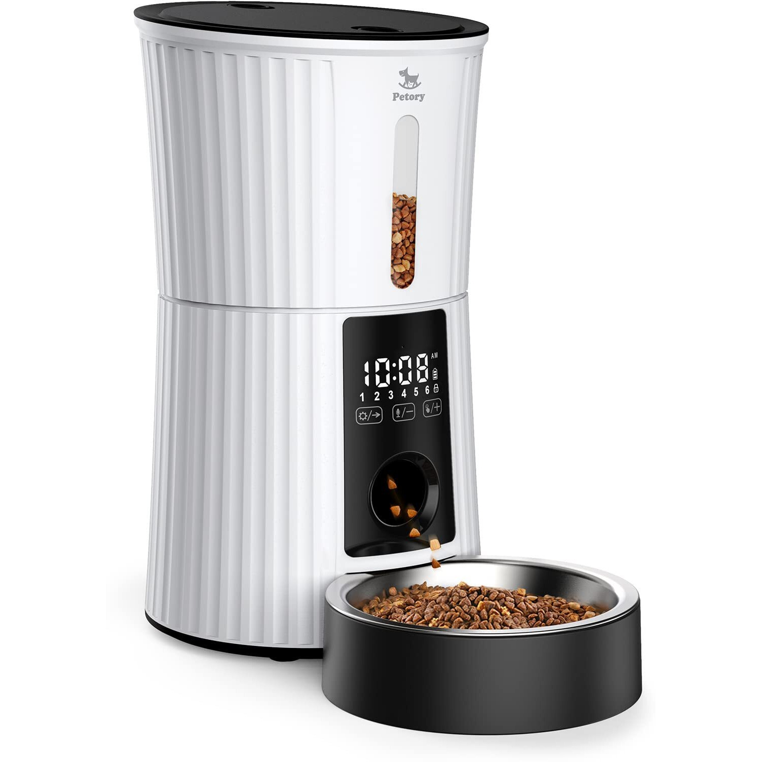 Petory Timed Automatic Cat Feeders - 4L Programable Dry Food Dispenser For Cats And Small Medium Dogs 6 Meals With Desiccant Bag Dual Power Supply 10S Voice Recorder