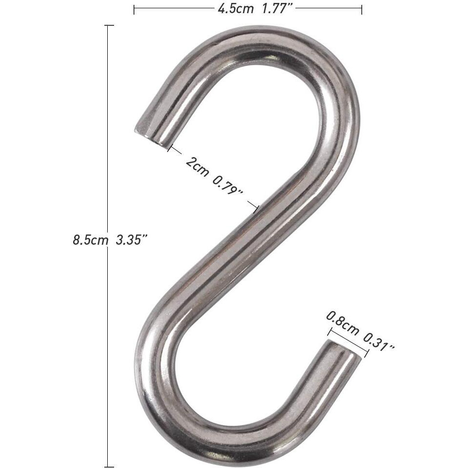 Cozihom Heavy-Duty 304 Stainless Steel S Hooks  3.3 Inch Hammock  Swing S Hooks  Industrial Grade Quality Utility Hooks 4 Packs