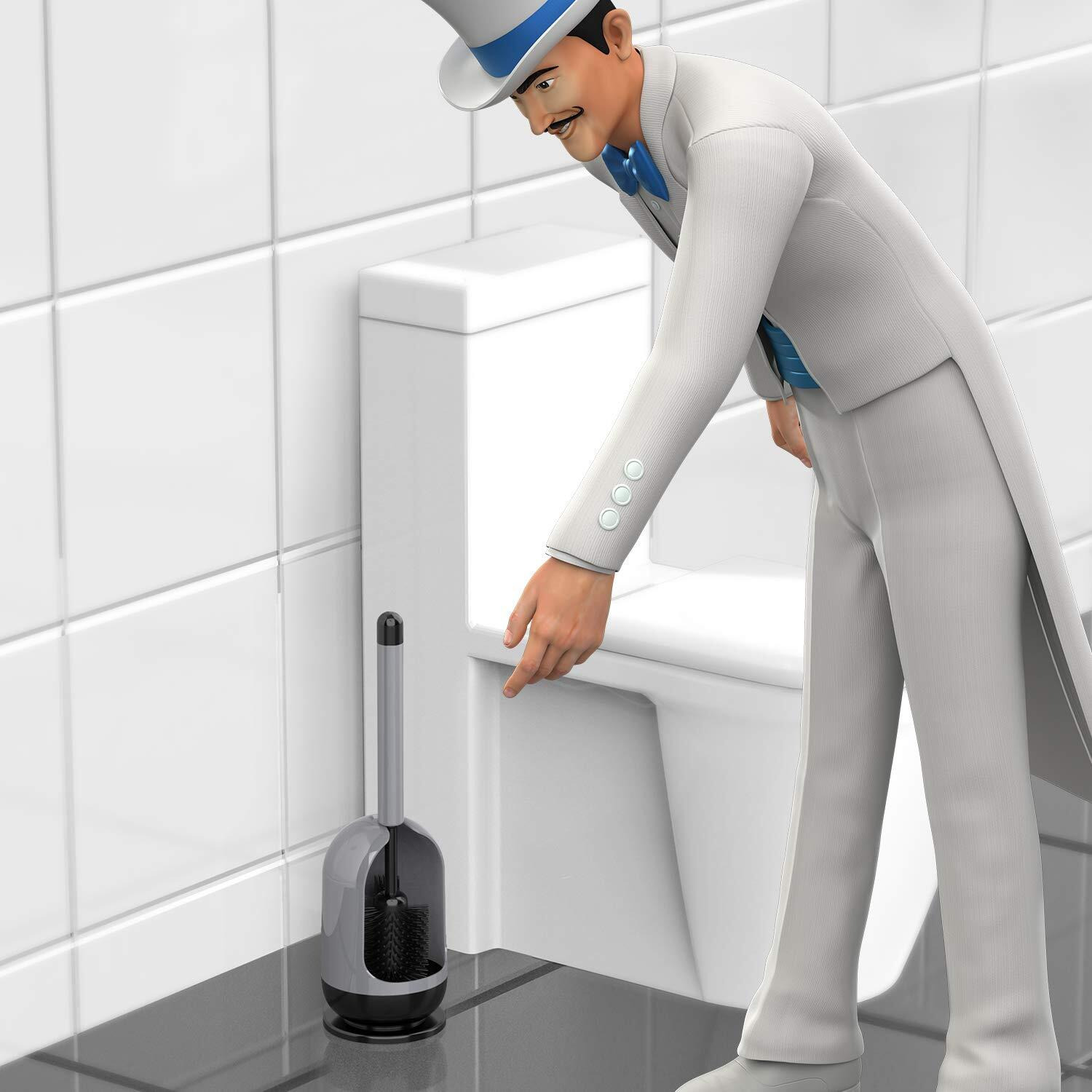Mr.Siga Soft Bristle Toilet Brush With Holder  Gray & Black  1Pack