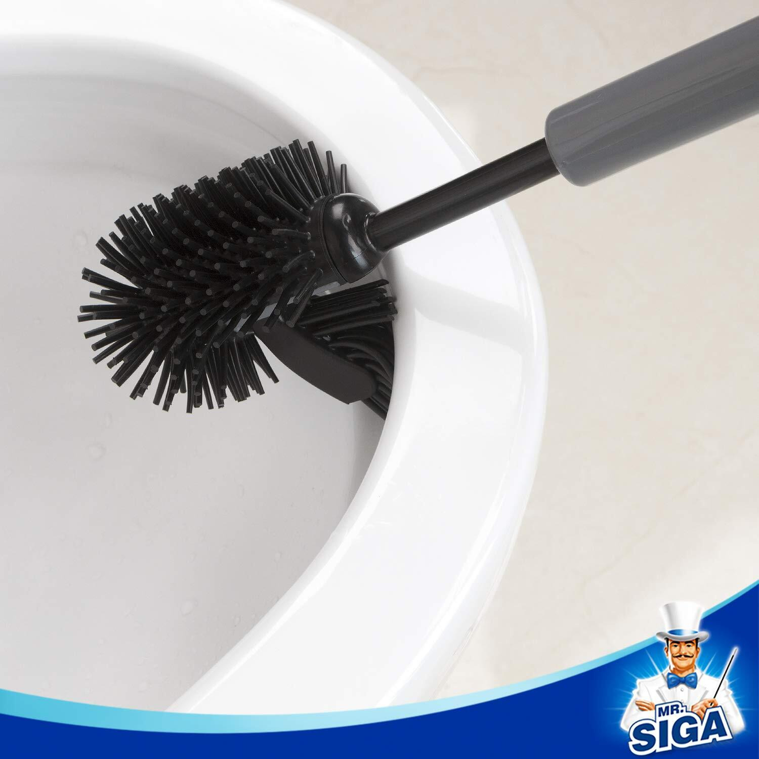 Mr.Siga Soft Bristle Toilet Brush With Holder  Gray & Black  1Pack