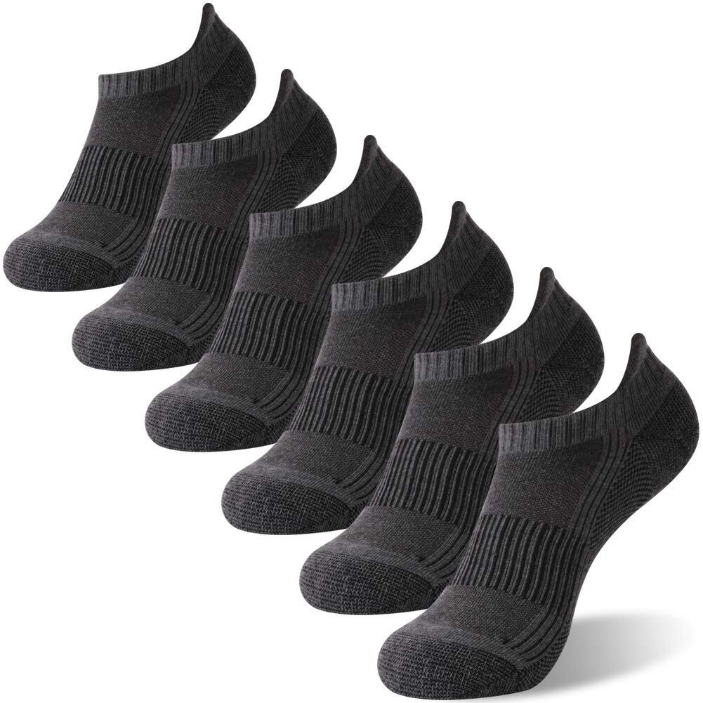 Footplus Winter Copper Jogging Socks Men Women Low Cut Copper No Odor Running Walking Marathon Arch Support Athletic Gym Yoga Cushioned Sole Travel Socks  6 Pairs Dark Grey  Medium