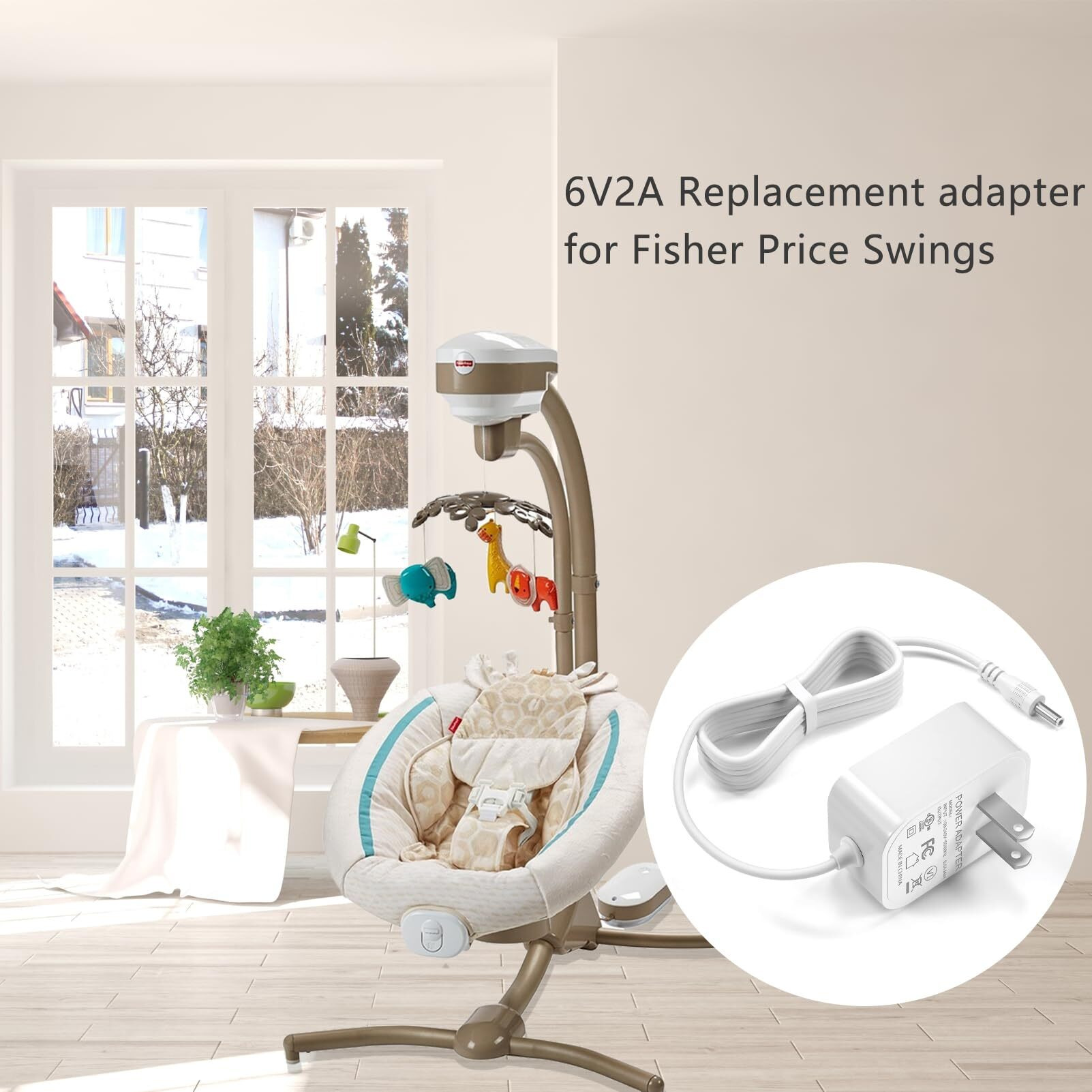 Vhbw For Fisher Price Swing Adapter Cord 6V Power Cord For Fisher Price Ingenuity Cradle Swing  Rainforest Cradle Swing  Butterfly Ocean Wonders For Fisher Price Swing Power Adapter Cord 6.5Ft