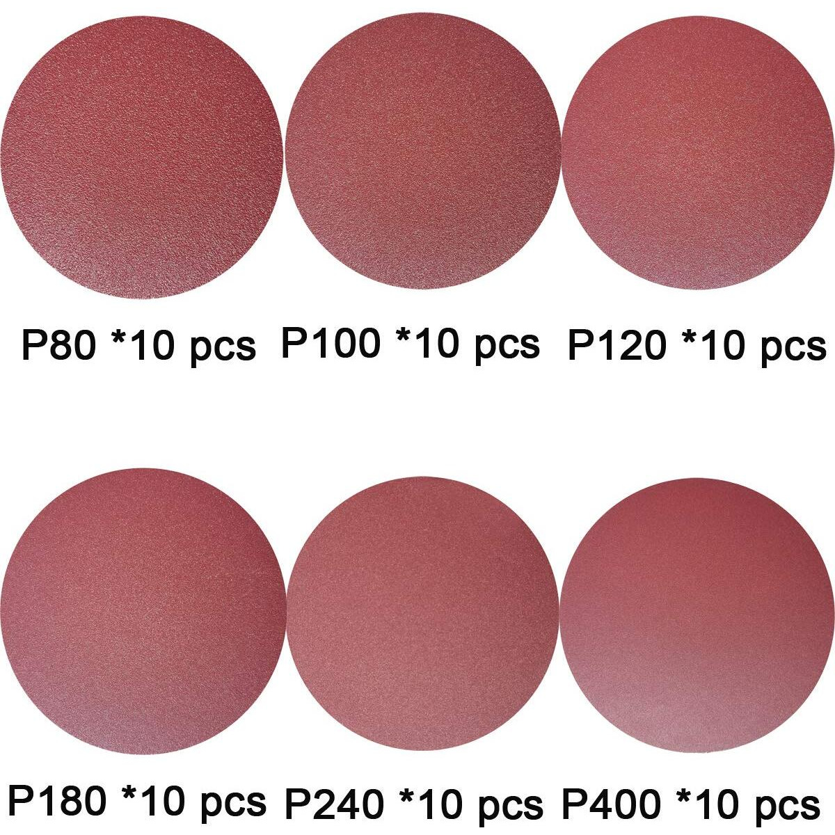Premium 60 Pcs 6"" Psa Sanding Discs - 10 Each Of 80 100 120 180 240 400 Grit - Self Adhesive Stickyback Sandpaper Discs For Da Sander  Sand Automotive Car Paint  Woodworking Wood  Metal