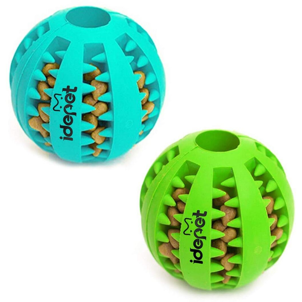 Idepet Dog Toy Ball  Nontoxic Bite Resistant Toy Ball For Pet Dogs Puppy Cat  Dog Pet Food Treat Feeder Chew Tooth Cleaning Ball Exercise Game Iq Training Ball(2 Pack-Blue&Green)