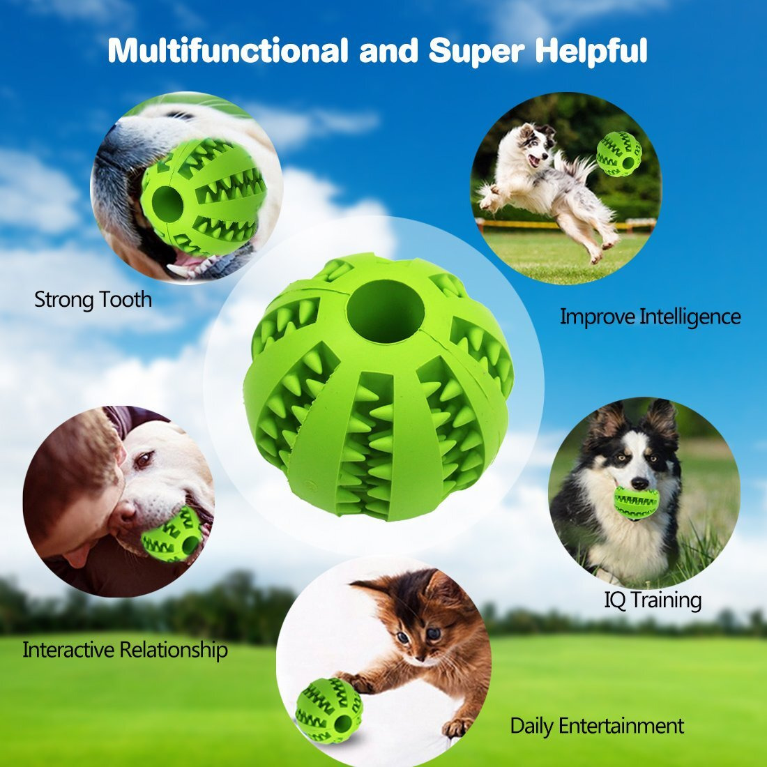 Idepet Dog Toy Ball  Nontoxic Bite Resistant Toy Ball For Pet Dogs Puppy Cat  Dog Pet Food Treat Feeder Chew Tooth Cleaning Ball Exercise Game Iq Training Ball(2 Pack-Blue&Green)