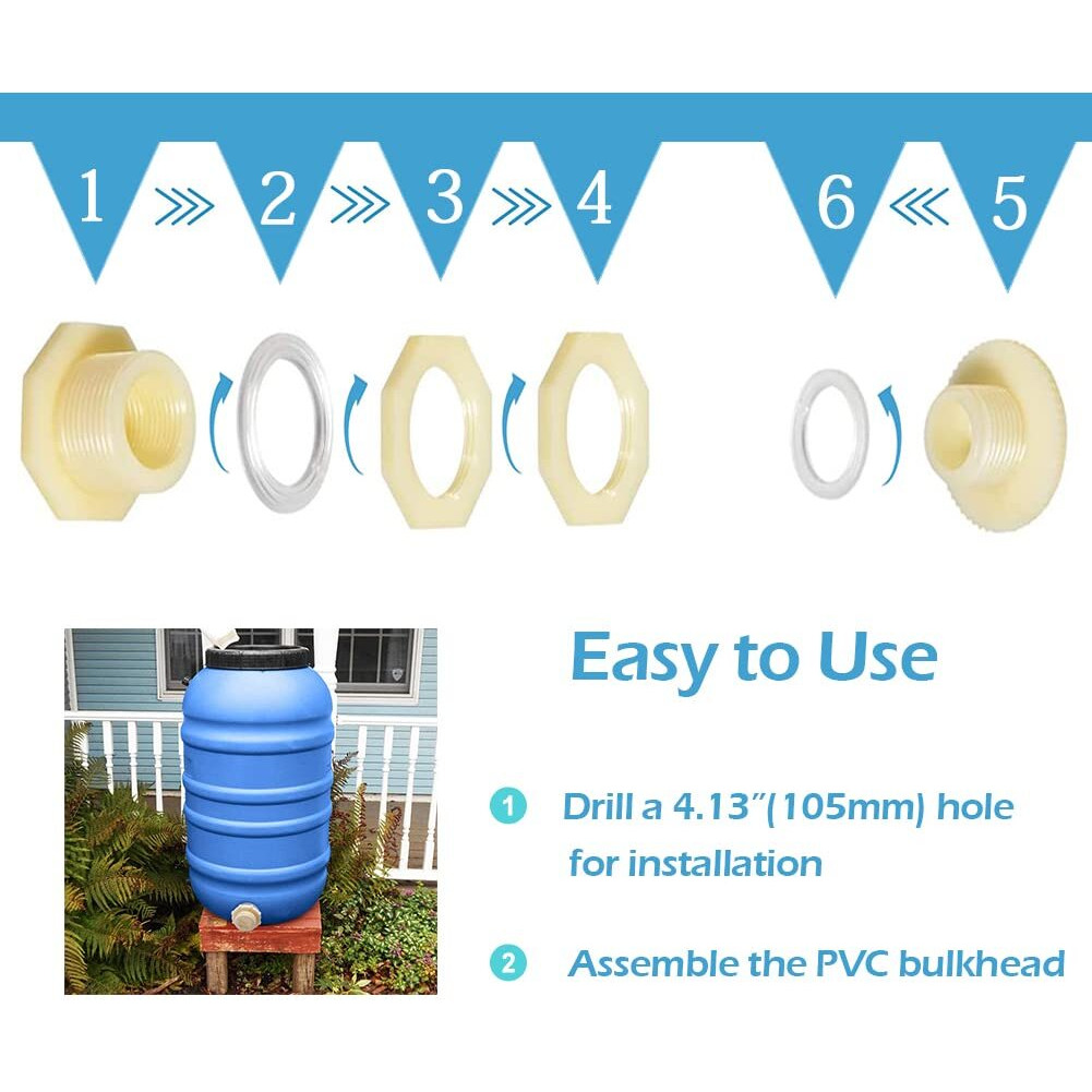 Quickun 3"" Abs Bulkhead Water Tank Connector Adapter Fitting With Plugs Thru-Bulk Pipe Fitting (Set Of 1)
