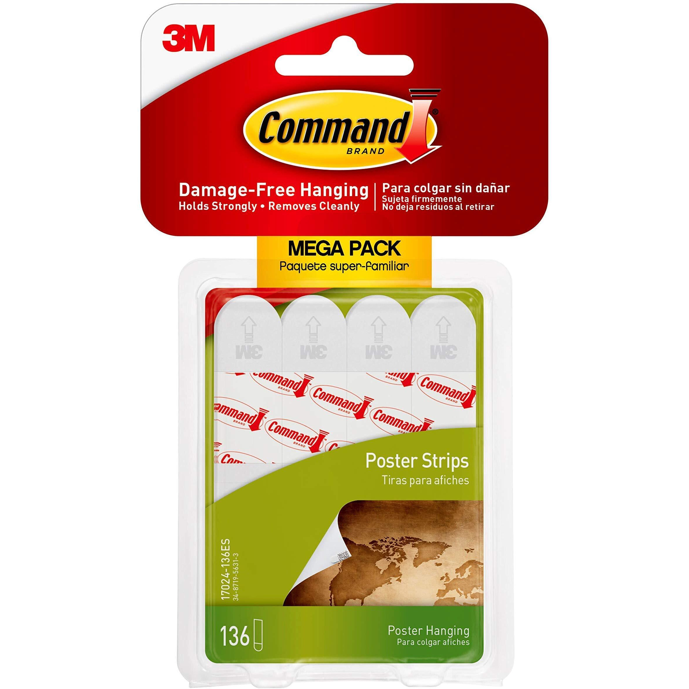 Command Poster Strips  Damage Free Hanging Poster Hangers  No Tools Wall Hanging Strips For Posters  136 White Command Adhesive Strips