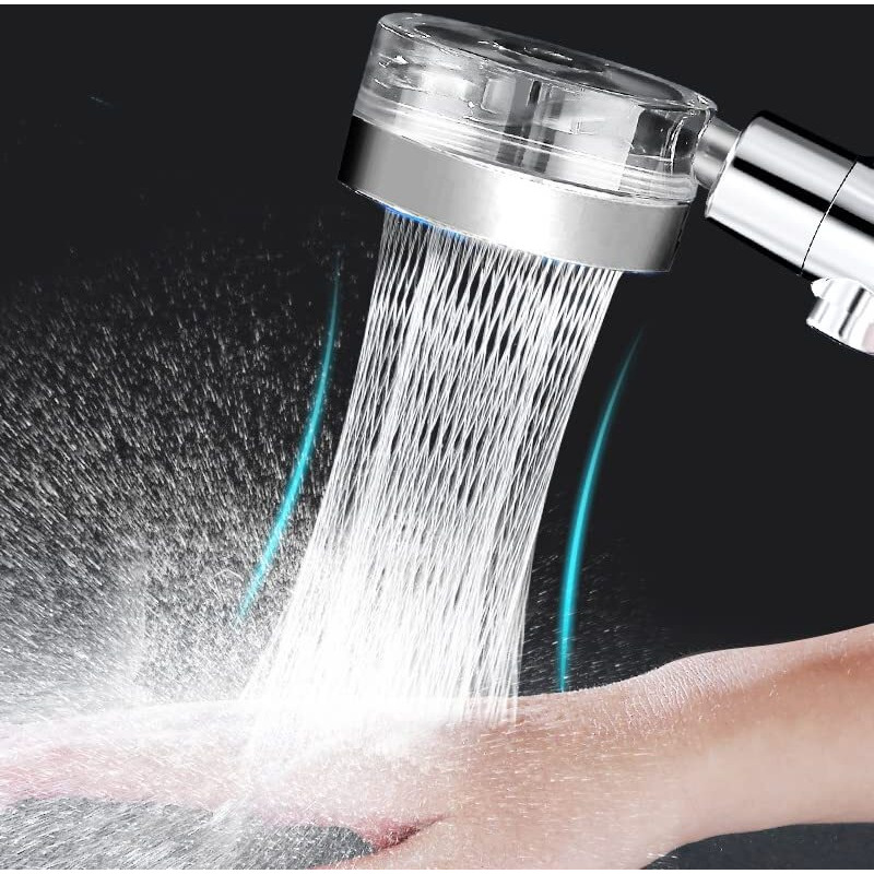 Filtered Shower Head With Handheld High Pressure Handheld Turbo Fan Shower Kit With Replacement Hose/Bracket/Cotton Filters And Bath Loofah  One Key Pause Switch 360 Degrees Rotating Transparent Gray