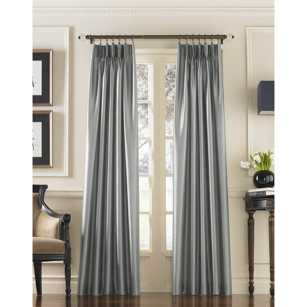 Curtainworks Marquee Faux Silk Pinch Pleat Curtain Panel  30 By 95""  Pewter