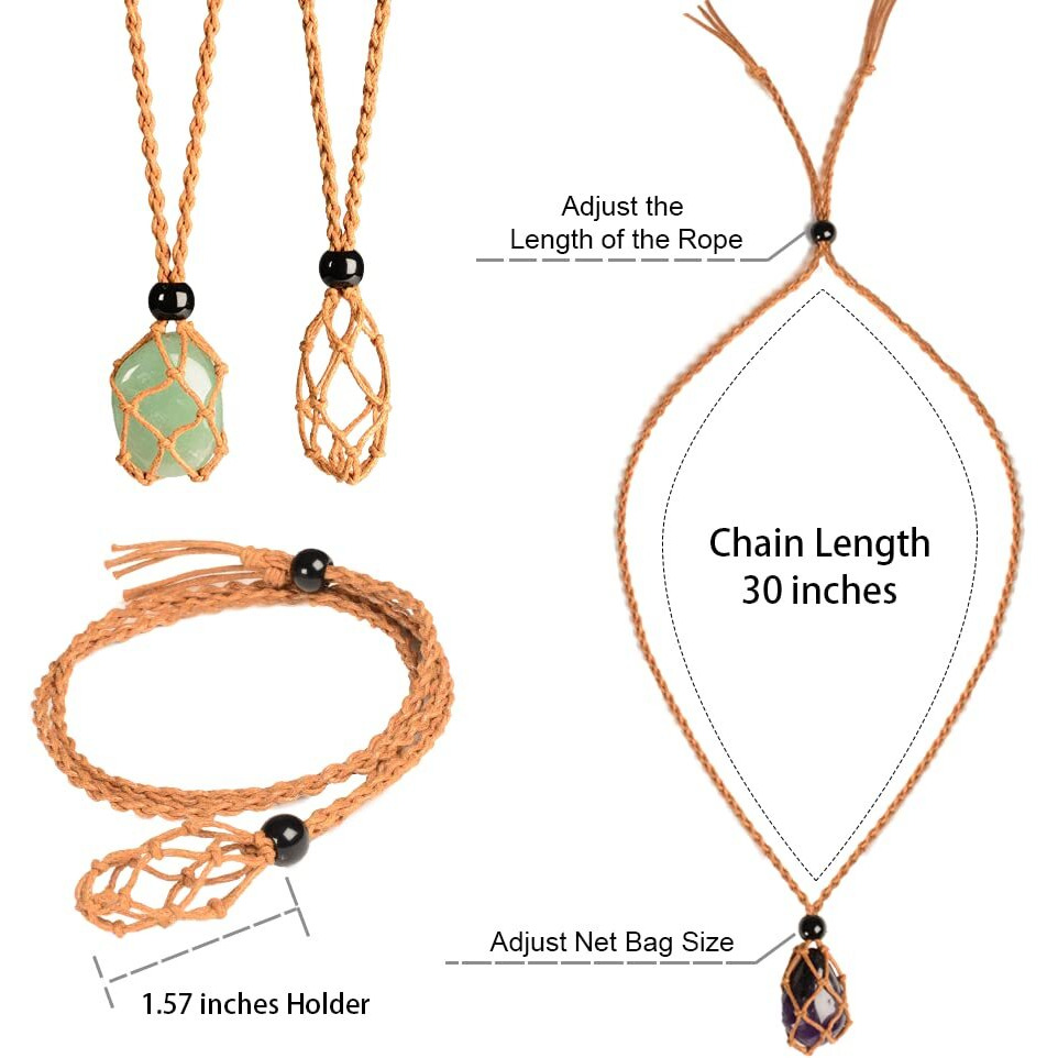 Anjiucc 12 Pcs Coffee Color Crystal Cage Necklace Holder Necklace Cord Empty Stone Holder Pendant Stone Holder Replacement Hand-Woven Necklace Cord With Adjustable Length