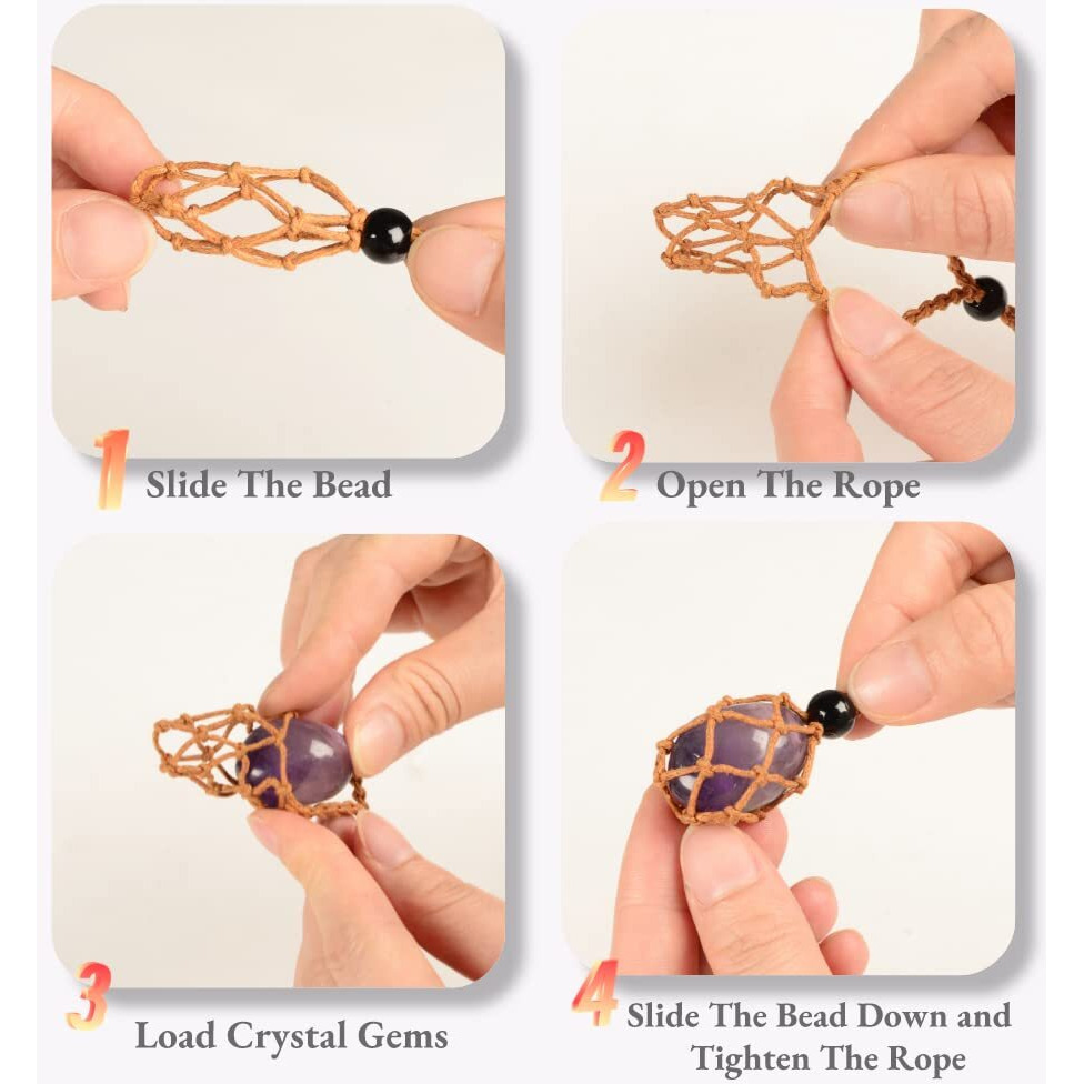 Anjiucc 12 Pcs Coffee Color Crystal Cage Necklace Holder Necklace Cord Empty Stone Holder Pendant Stone Holder Replacement Hand-Woven Necklace Cord With Adjustable Length