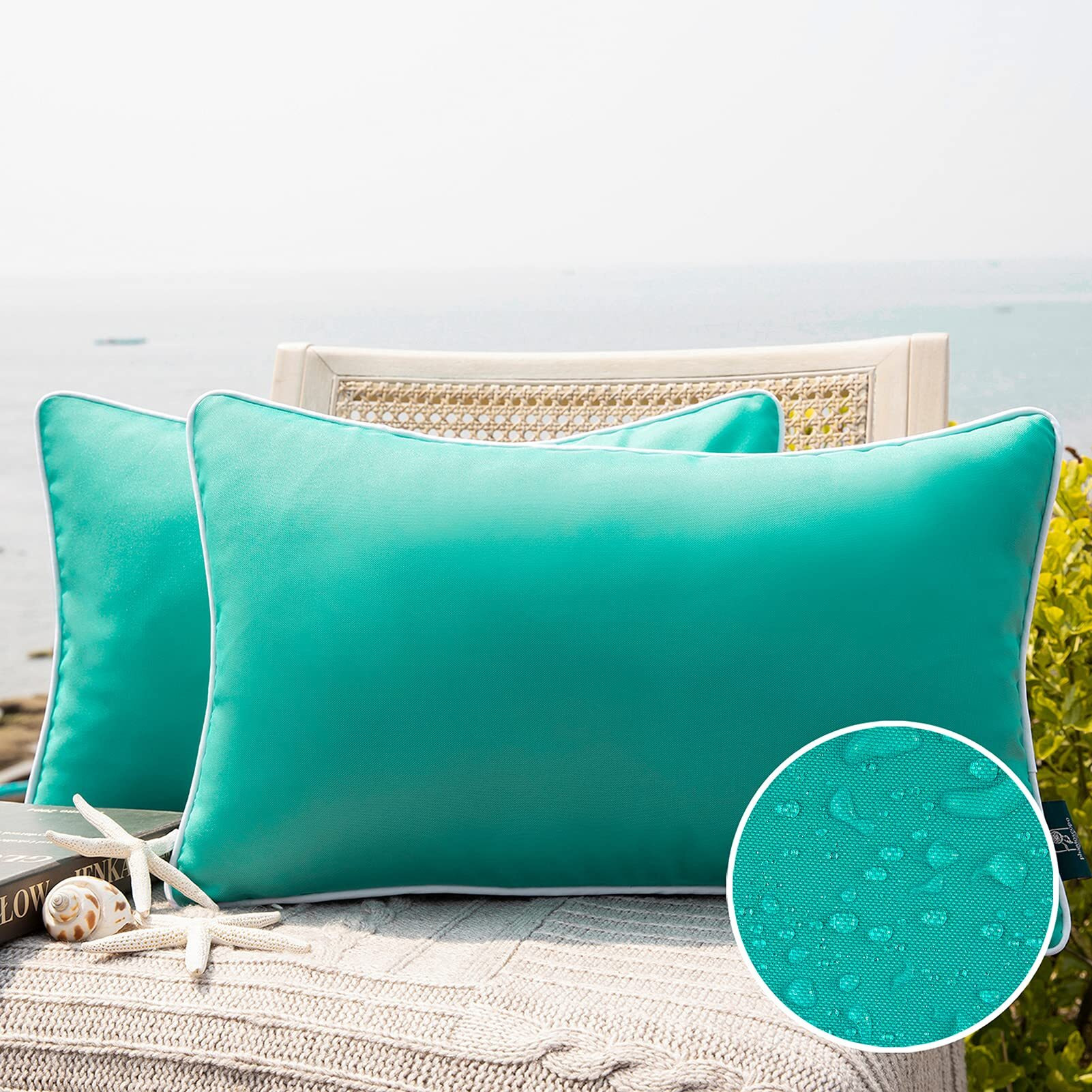 Phantoscope Pack Of 2 Outdoor Waterproof Solid Throw Decorative Pillow Cover Decorative Square Outdoor Pillows Cushion Case Patio Pillows For Couch Tent Sunbrella  Turquoise 12X20 Inches 30X50 Cm