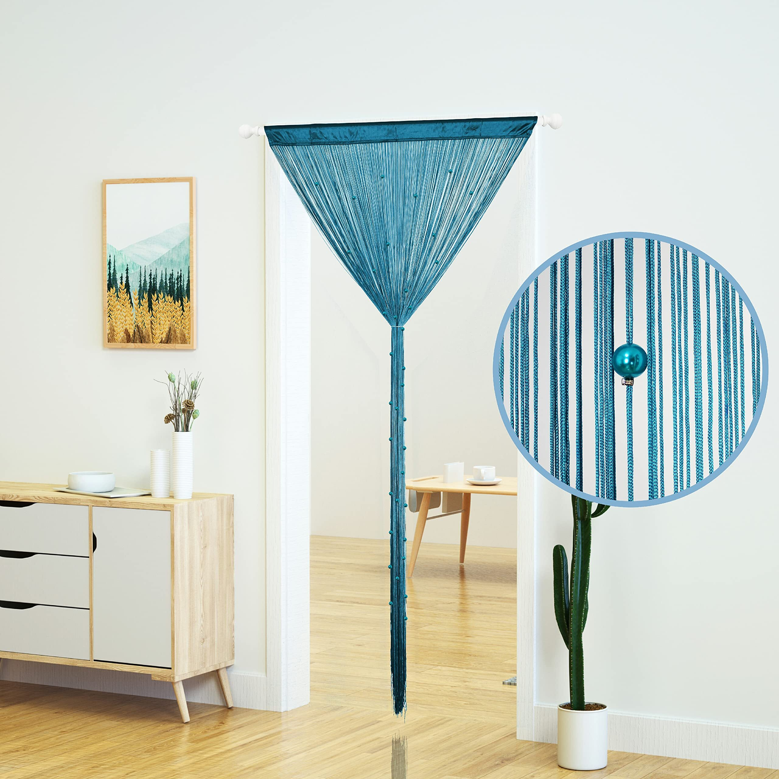 Yaoyue Beaded Curtain Door String Curtains For Doorway Tassels Beads Hanging Fringe Hippie Room Divider Window Hallway Entrance Wall Closet Bedroom Privacy Decor (Lake Blue  100280Cm)