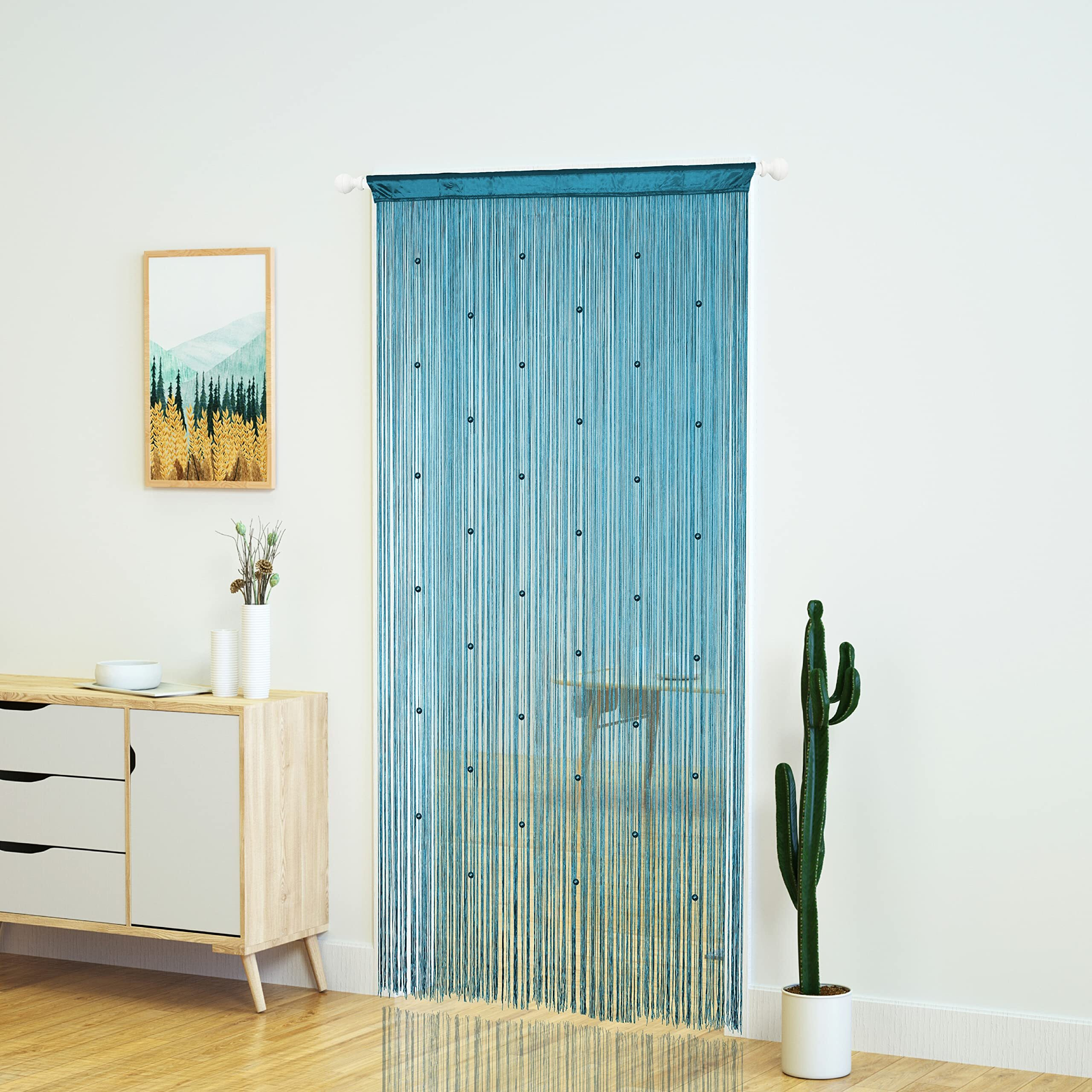 Yaoyue Beaded Curtain Door String Curtains For Doorway Tassels Beads Hanging Fringe Hippie Room Divider Window Hallway Entrance Wall Closet Bedroom Privacy Decor (Lake Blue  100280Cm)
