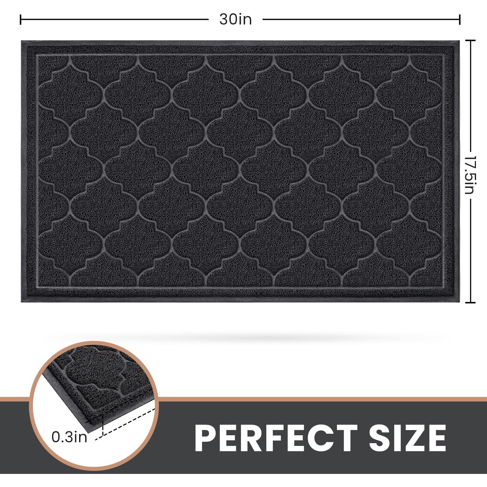 Luxstep Door Mat Large Indoor Outdoor Doormat  Non-Slip Low-Profile Design Floor Mat  Durable Trap Dirt And Dust Front Door Welcome Mat For Entryway Patio Garage High Traffic Areas (Black  17"&quotX30"")