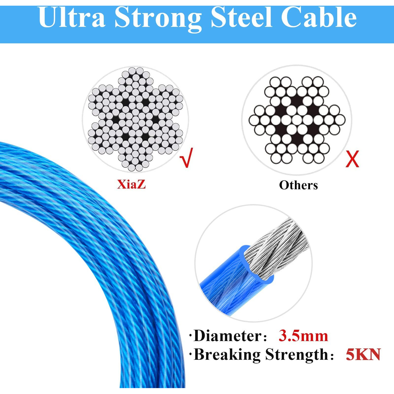 Xiaz 20 Ft Dog Runner Cable Dog Tie-Out Cable With Swivel Hook  Dog Lead For Yard Outside Camping Up To 60 Pound Blue