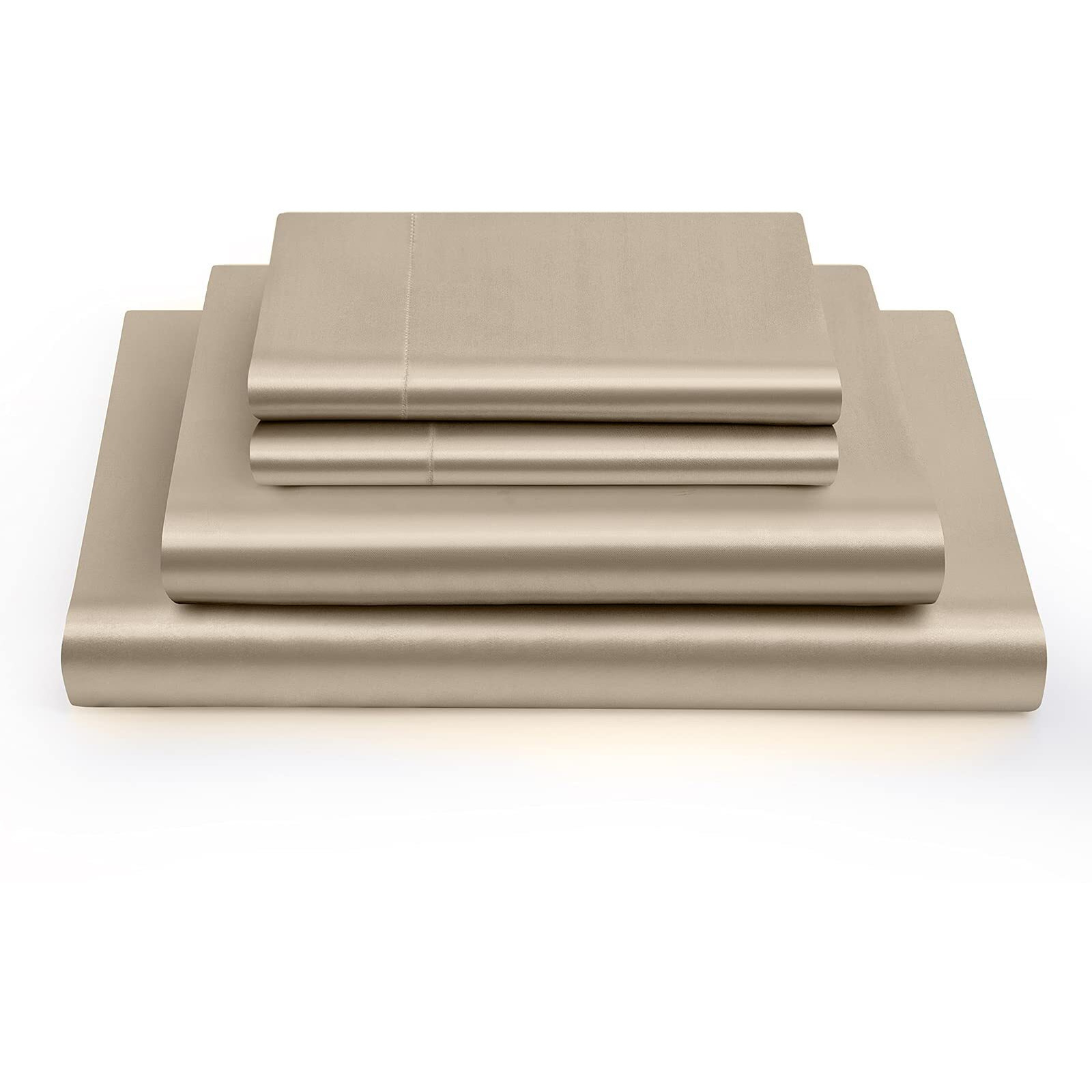 Vonty Satin Sheets Silky Satin Sheet Set  Deep Pocket Fitted Sheet + Flat Sheet + Pillowcase Bedding Set (California King  Taupe)