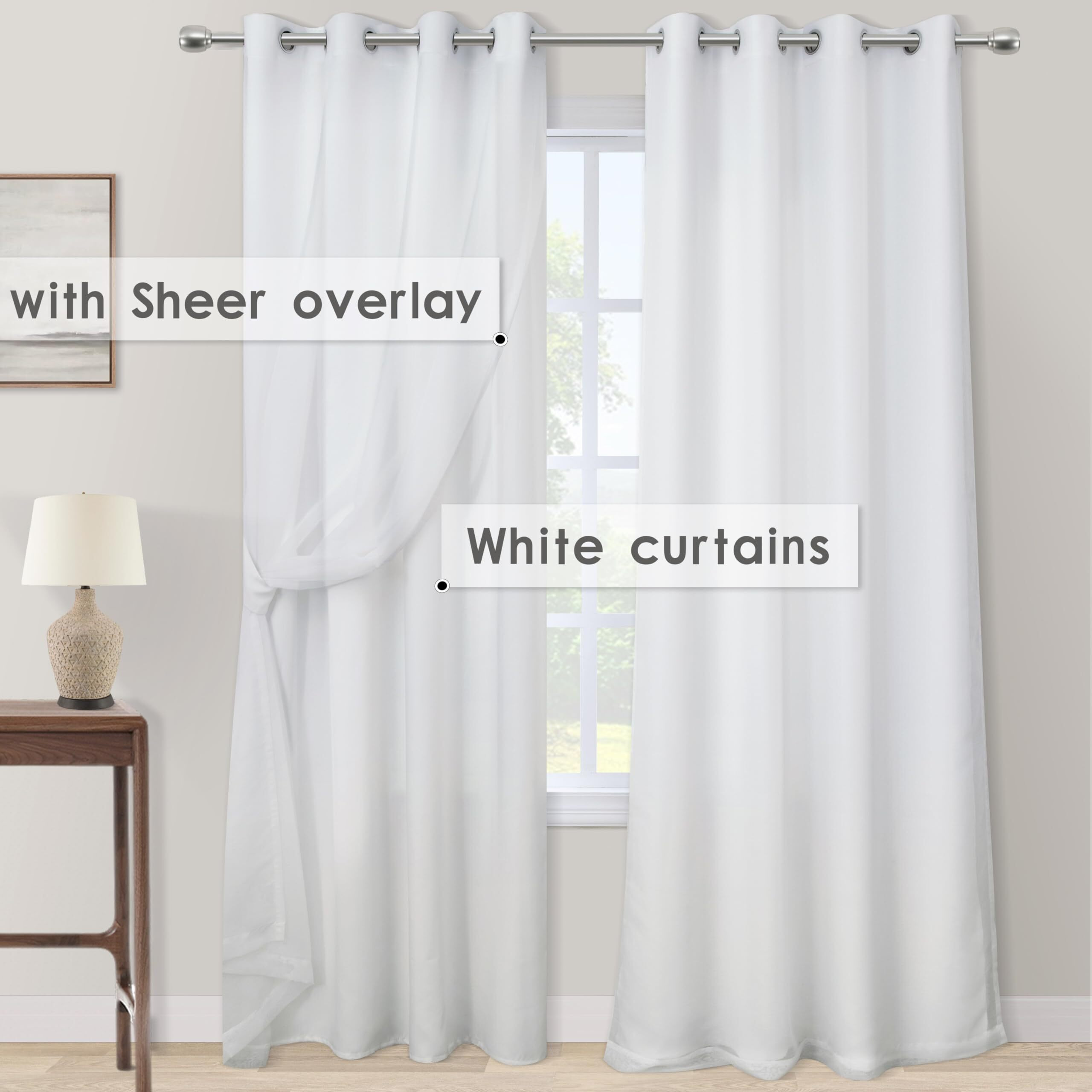 Koufall 120 Inch Curains Extra Long For High Ceiling Living Room Grommet 2 Panels Set Sheer Large Window Drapes For Tall Bedroom Window 52 In Wide By 10 Ft Length White