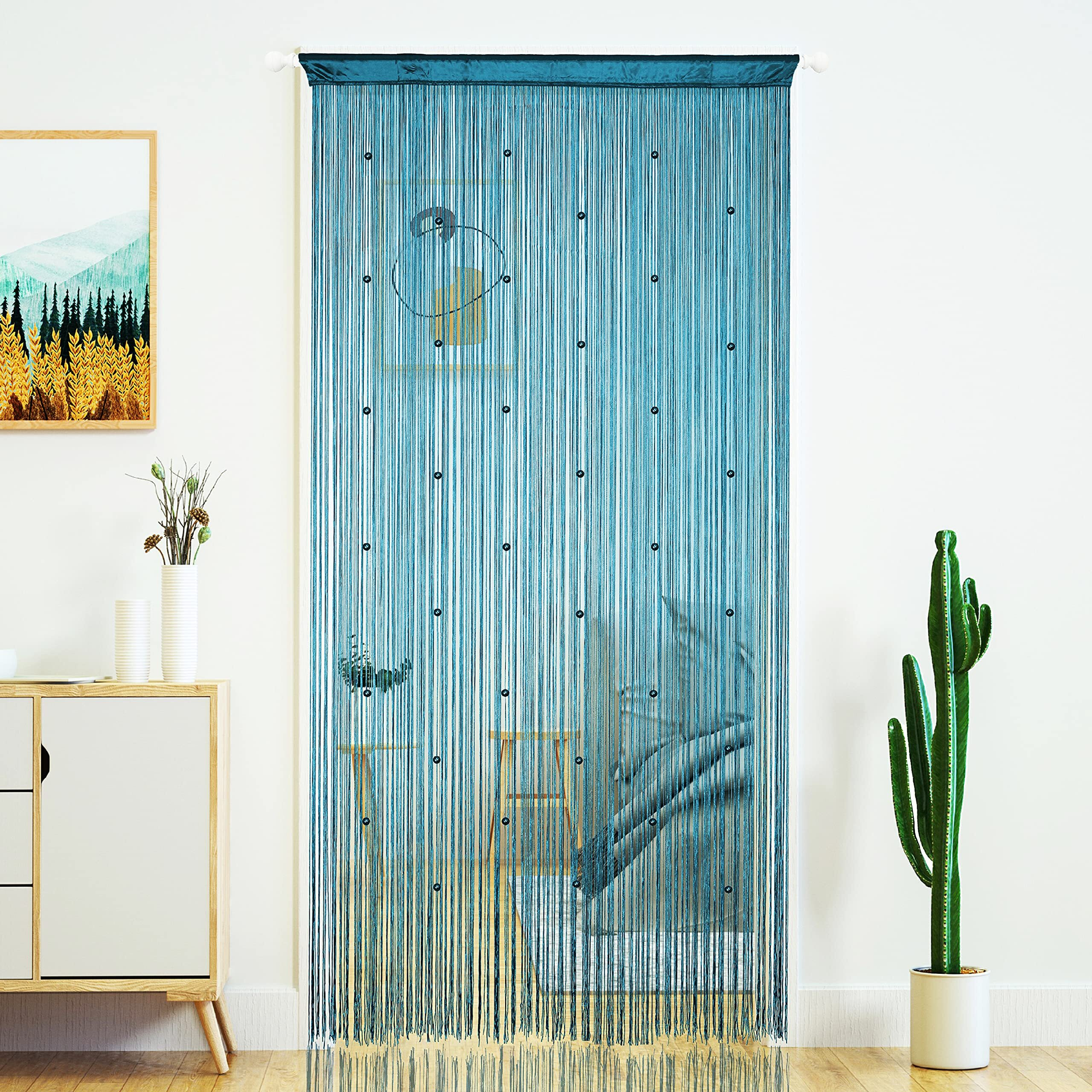 Yaoyue Beaded Curtain Door String Curtains For Doorway Tassels Beads Hanging Fringe Hippie Room Divider Window Hallway Entrance Wall Closet Bedroom Privacy Decor (Lake Blue  100200Cm)