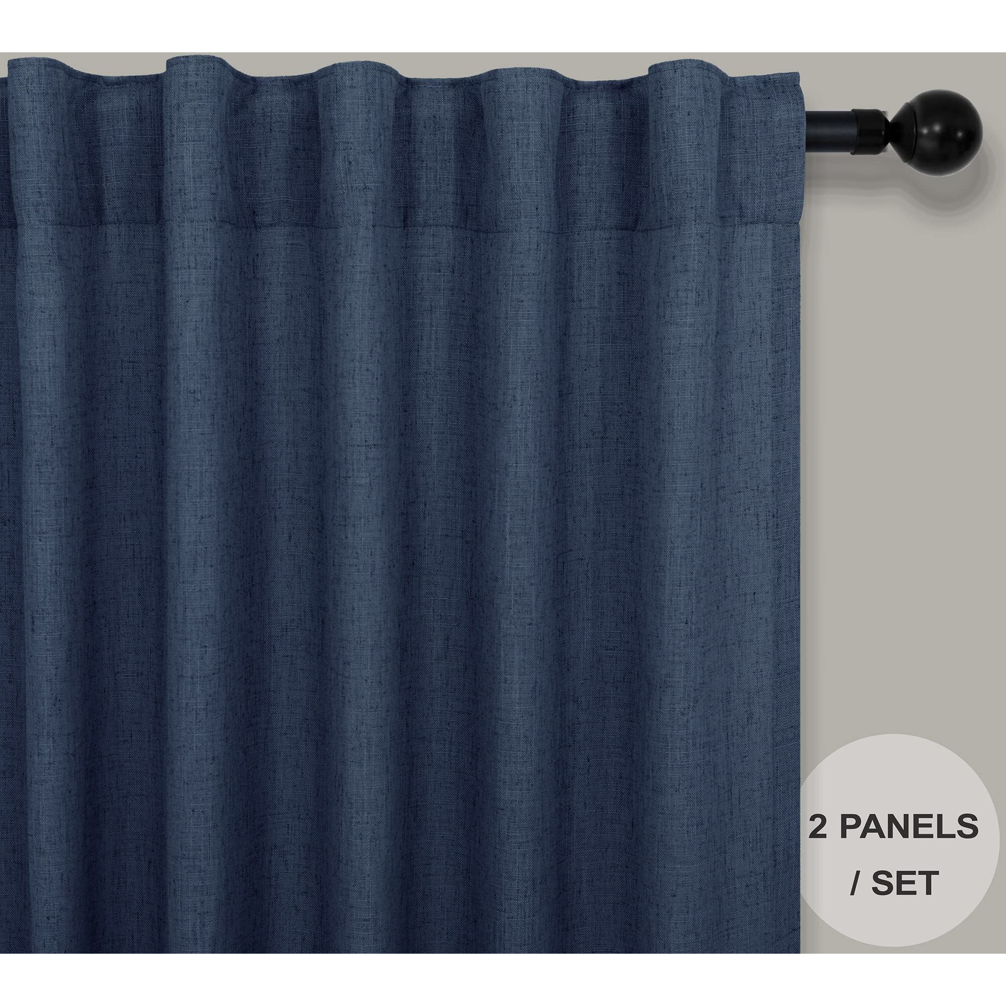 Navy Blue Curtains 63 Inch Length For Boys Room 2 Panel Back Tab Pocket Linen Semi Sheer Woven Textured Indigo Dark Blue Curtain For Kids Bedroom Nursery Game Playroom Nautical Farmhouse 52X63 Long