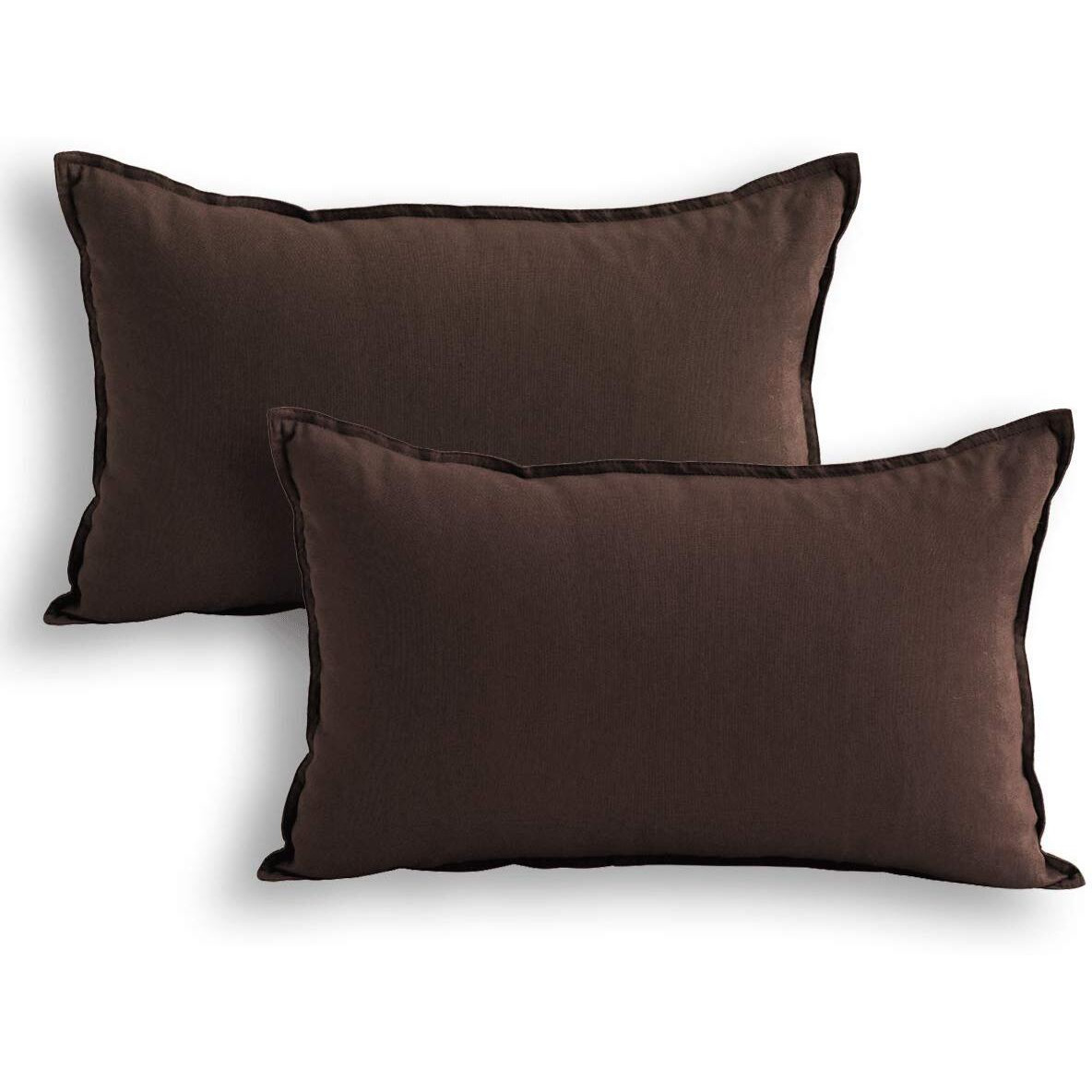 Jeanerlor 2 Pcs 12"&quotX20"" Cotton Linen Decorative Brown Lumbar Throw Pillow Case Waist Cushion Cover With Twin Needles Stitch On Edge For Office/Work/Home&Kitchen (30 X 50Cm)