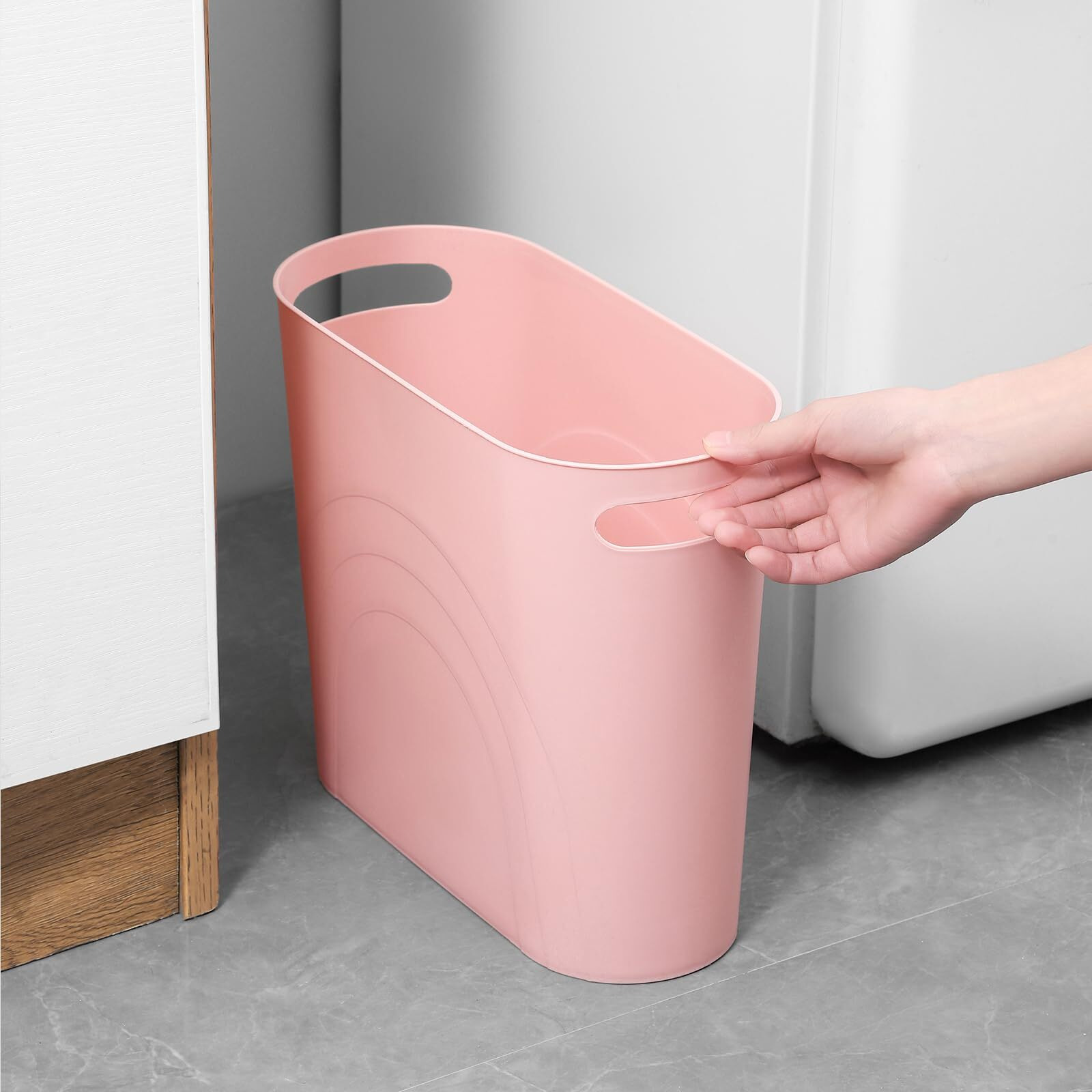 Rejomiik Small Trash Can  3.5 Gallon Slim Garbage Can Plastic Waste Basket With Handles Container Bin For Narrow Spaces Bathroom  Bedroom  Kitchen  Office At Home  Rosette Pink