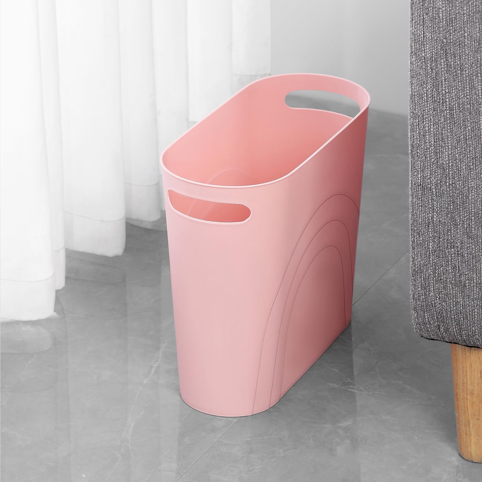 Rejomiik Small Trash Can  3.5 Gallon Slim Garbage Can Plastic Waste Basket With Handles Container Bin For Narrow Spaces Bathroom  Bedroom  Kitchen  Office At Home  Rosette Pink