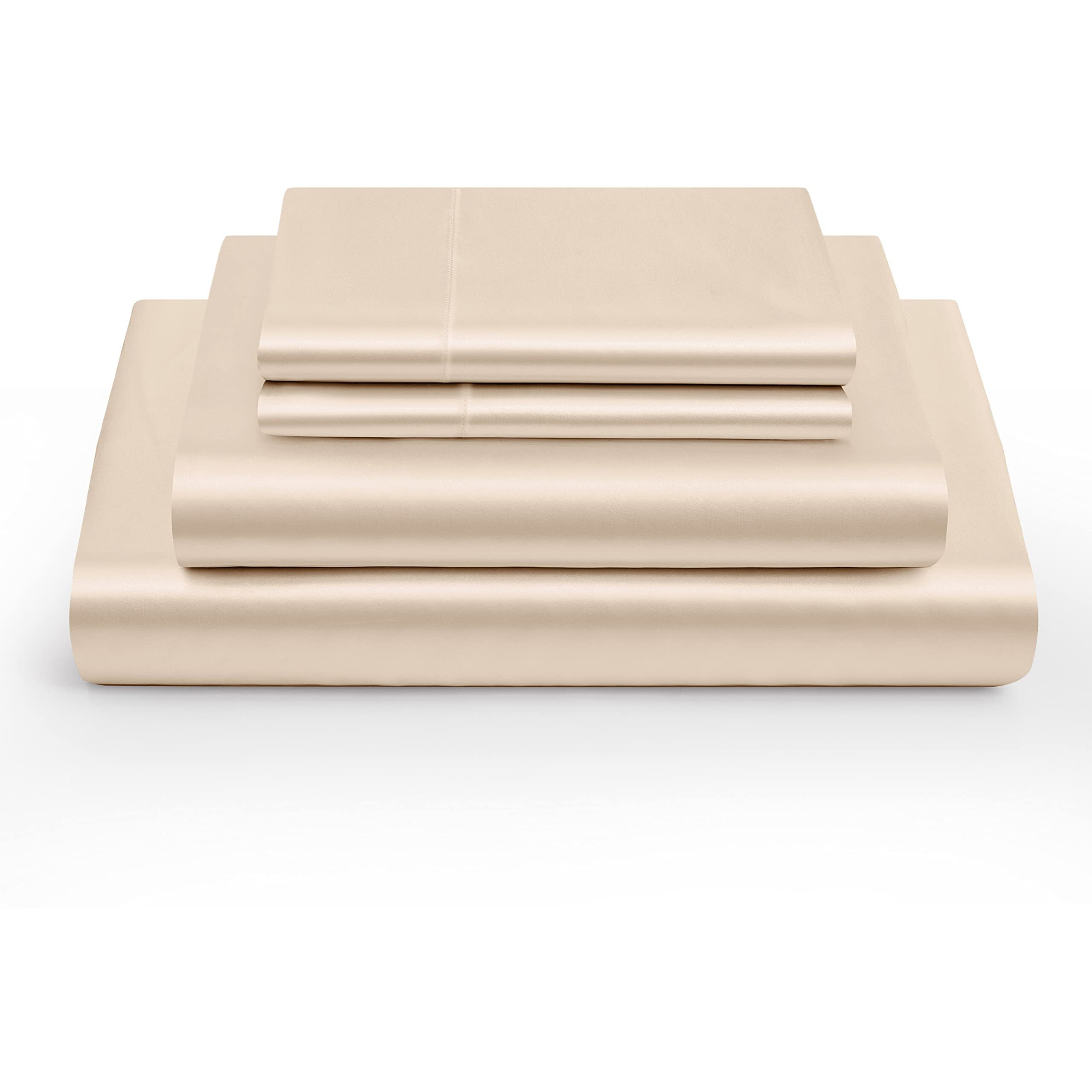 Vonty Satin Sheets Queen Silky Soft Satin Bed Sheets Beige Satin Sheet Set  1 Deep Pocket Fitted Sheet + 1 Flat Sheet + 2 Pillowcases