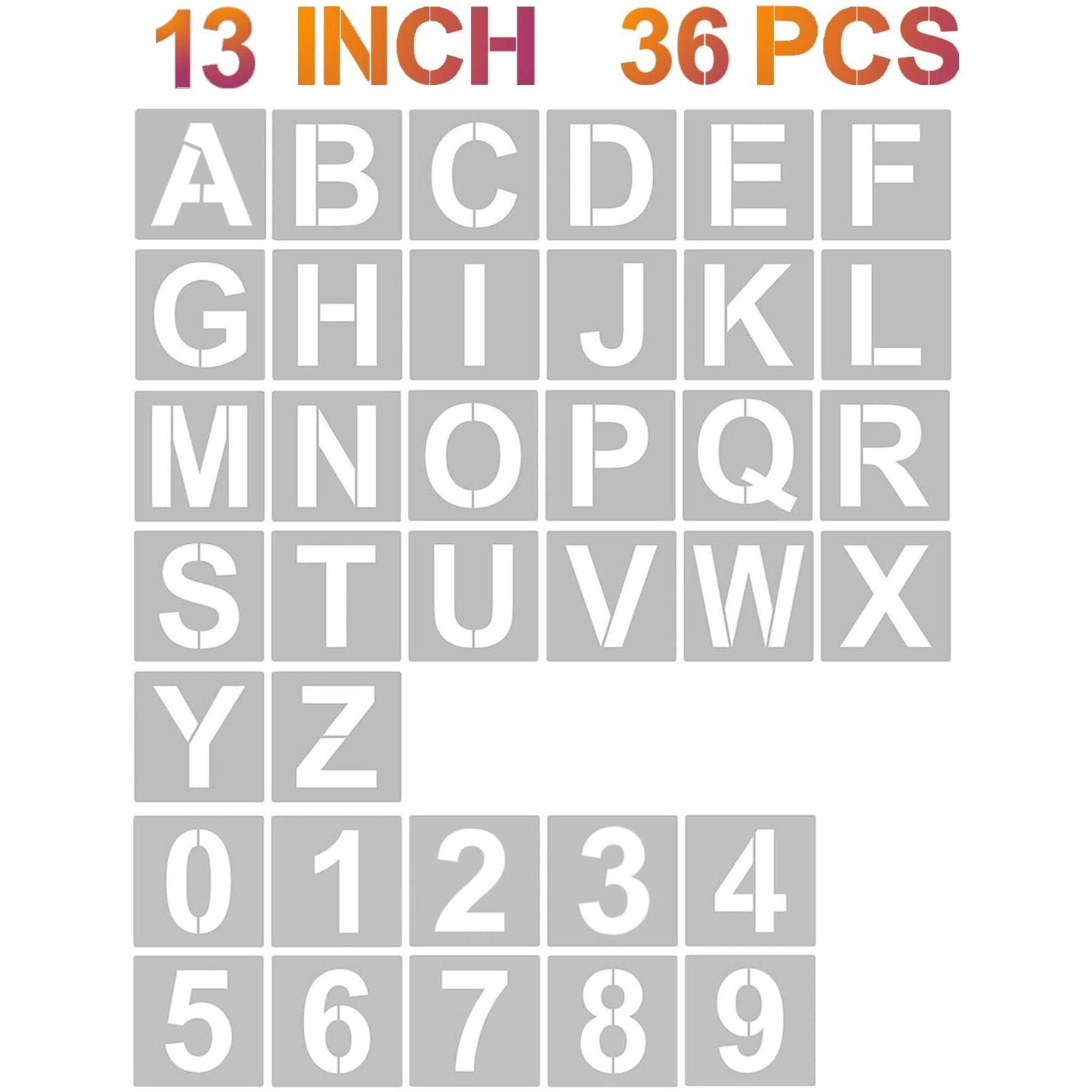 Yeajon 13 Inch Letter Stencils And Numbers  36 Pcs Alphabet Art Craft Stencils  Reusable Plastic Art Craft Stencils For Wood  Wall  Fabric  Rock  Chalkboard  Signage  Diy Art Projects