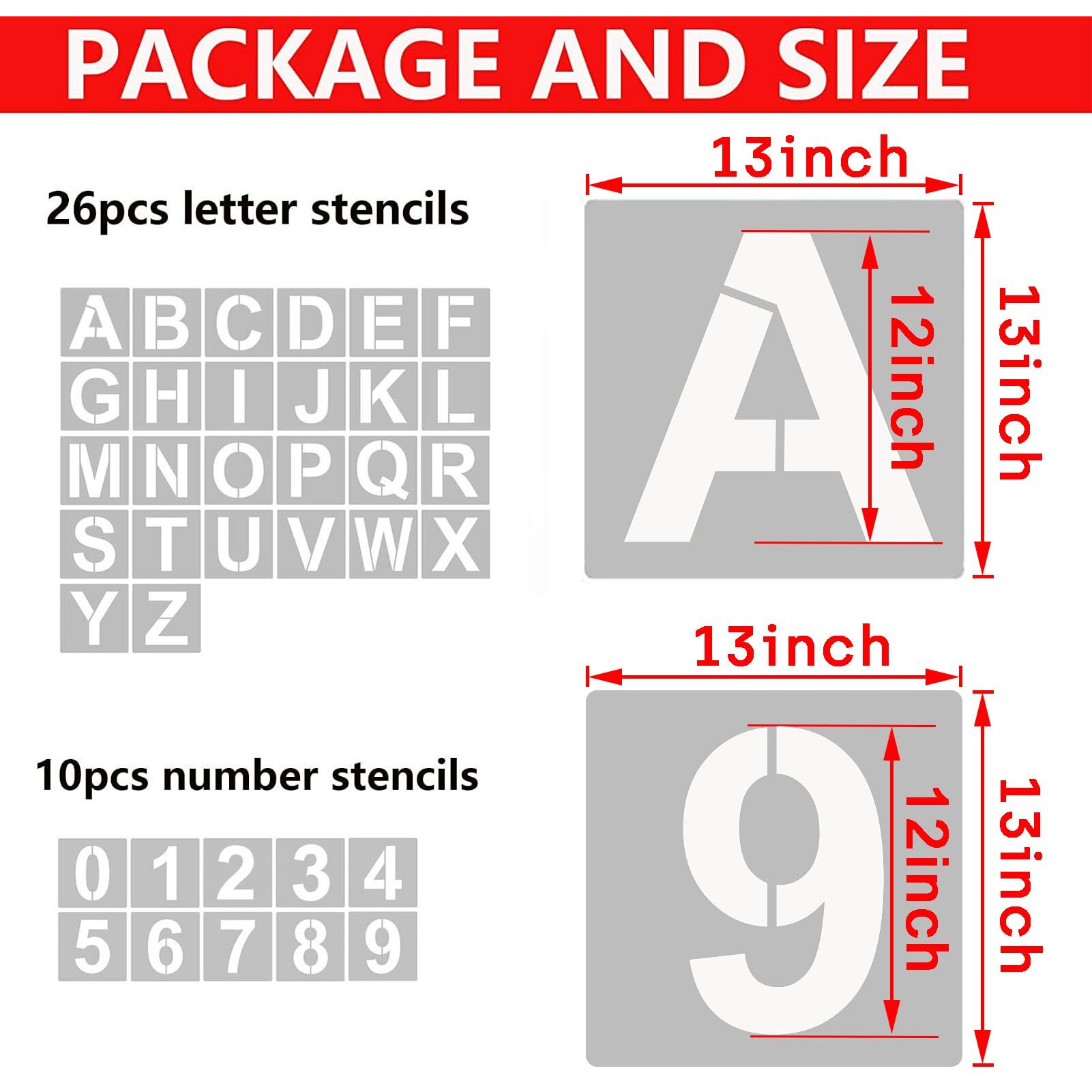 Yeajon 13 Inch Letter Stencils And Numbers  36 Pcs Alphabet Art Craft Stencils  Reusable Plastic Art Craft Stencils For Wood  Wall  Fabric  Rock  Chalkboard  Signage  Diy Art Projects