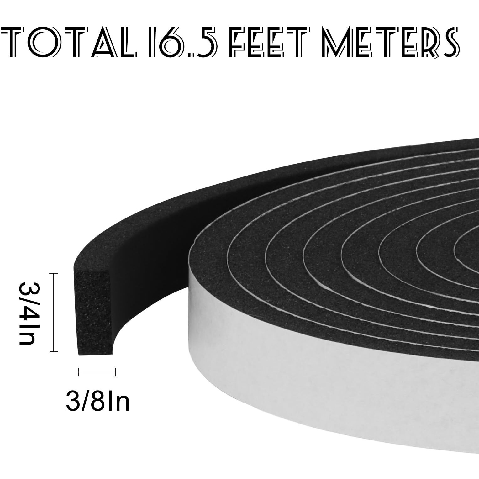 Foam Insulation Tape Self Adhesive Weather Stripping For Doors And Window Sound Proof Soundproofing Door Seal Weatherstrip Cooling Air Conditioning Seal Strip (3/4In X 3/8In X 16.5Ft  Black)