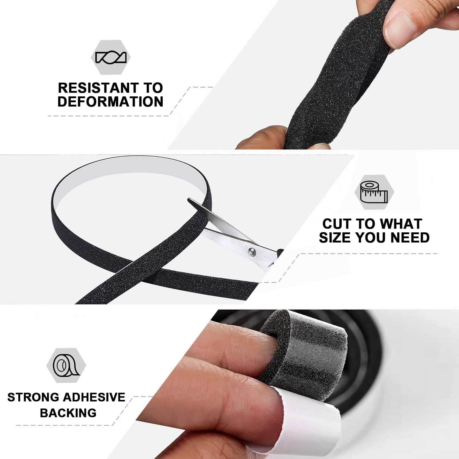 Foam Insulation Tape Self Adhesive Weather Stripping For Doors And Window Sound Proof Soundproofing Door Seal Weatherstrip Cooling Air Conditioning Seal Strip (3/4In X 3/8In X 16.5Ft  Black)