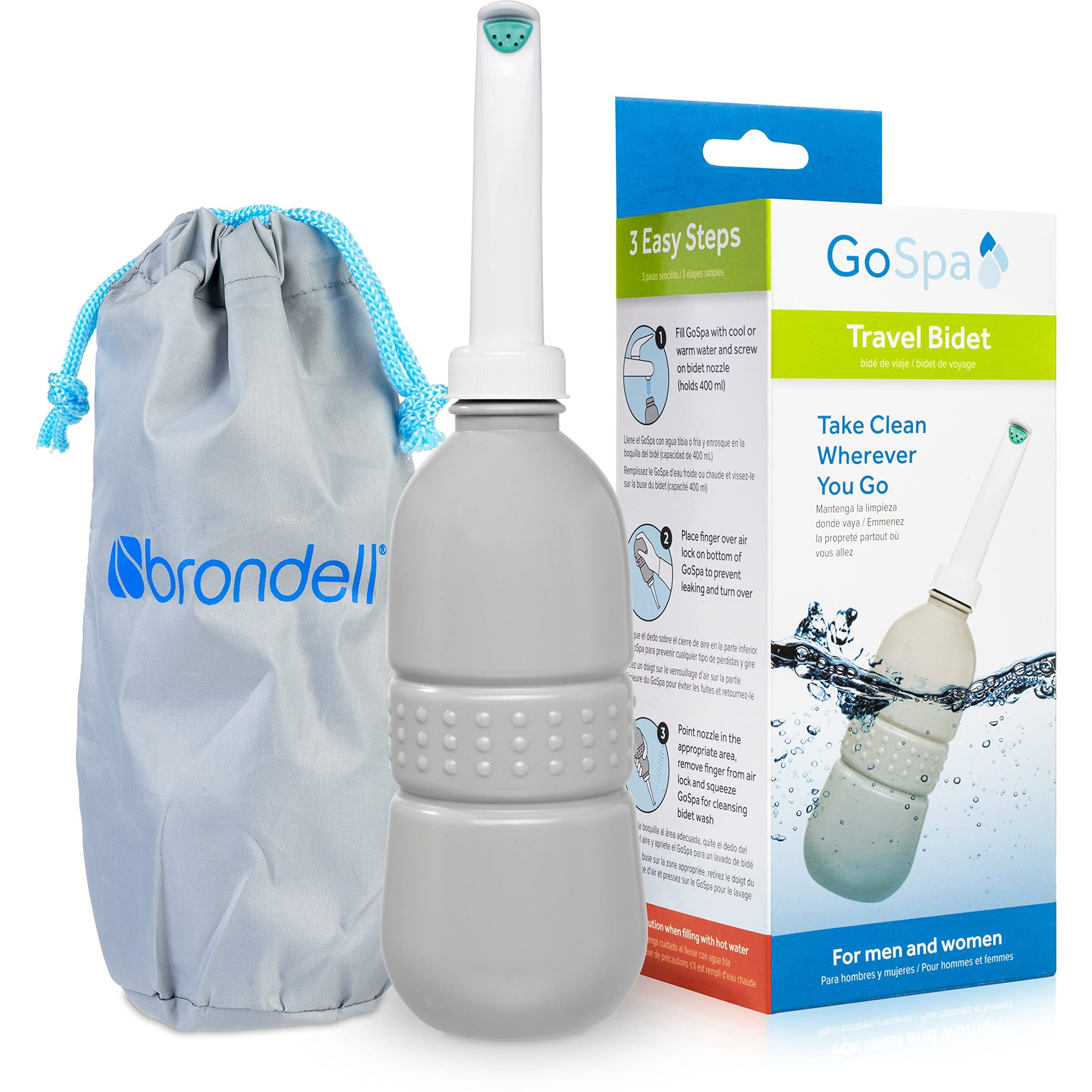 Brondell Gospa Essential Portable Bidet For Everyday Use  Camping  Hiking  And Outdoor Activities  Compact And Discreet  Includes Travel Bag  400Ml  Fog