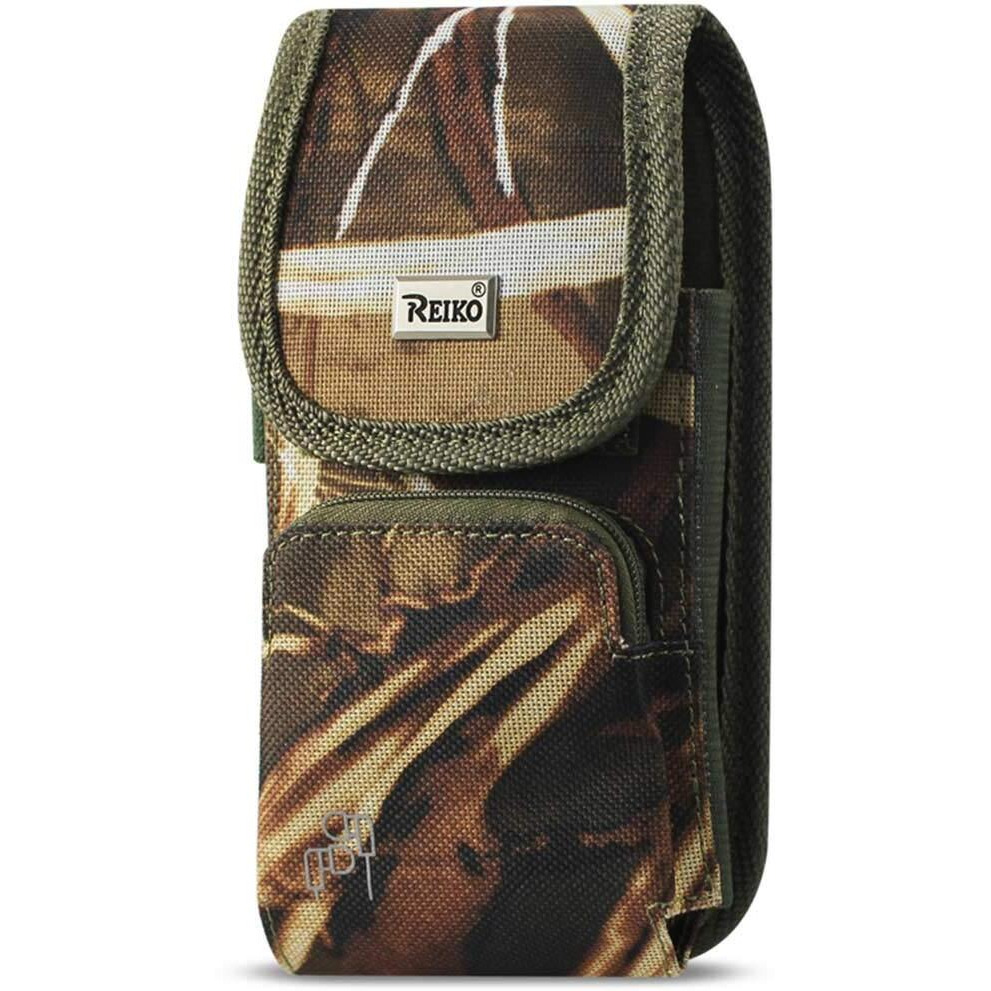 Camo Vertical Rugged Case With Extra Zipper Pocket  Metal Clip And Belt Loops Fits Sonim Xp5S And Xp5