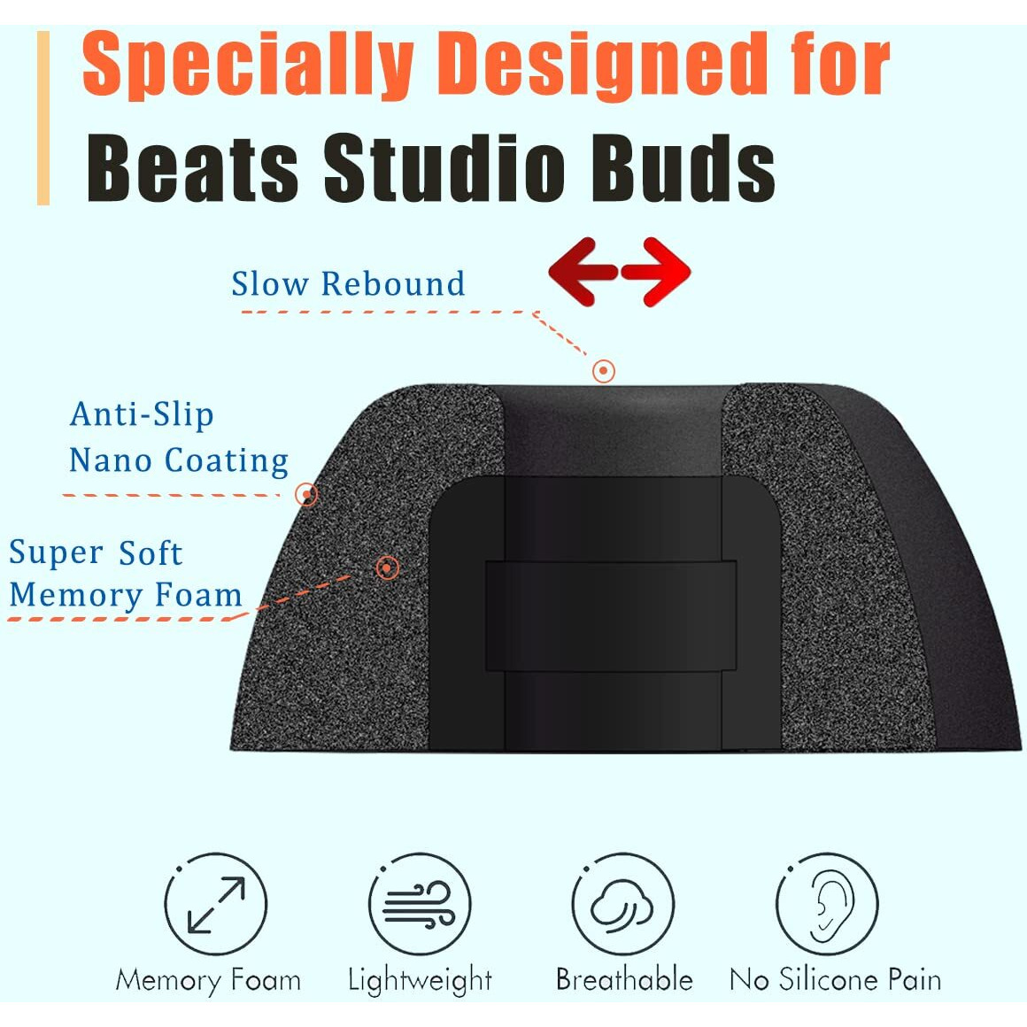 Luckvan Memory Foam Ear Tips For Beats Studio Buds Earhooks For Beats Earbuds Replacement Grip Cover For Beats Studio Buds Ear Tips Fit In Charging Case  Black