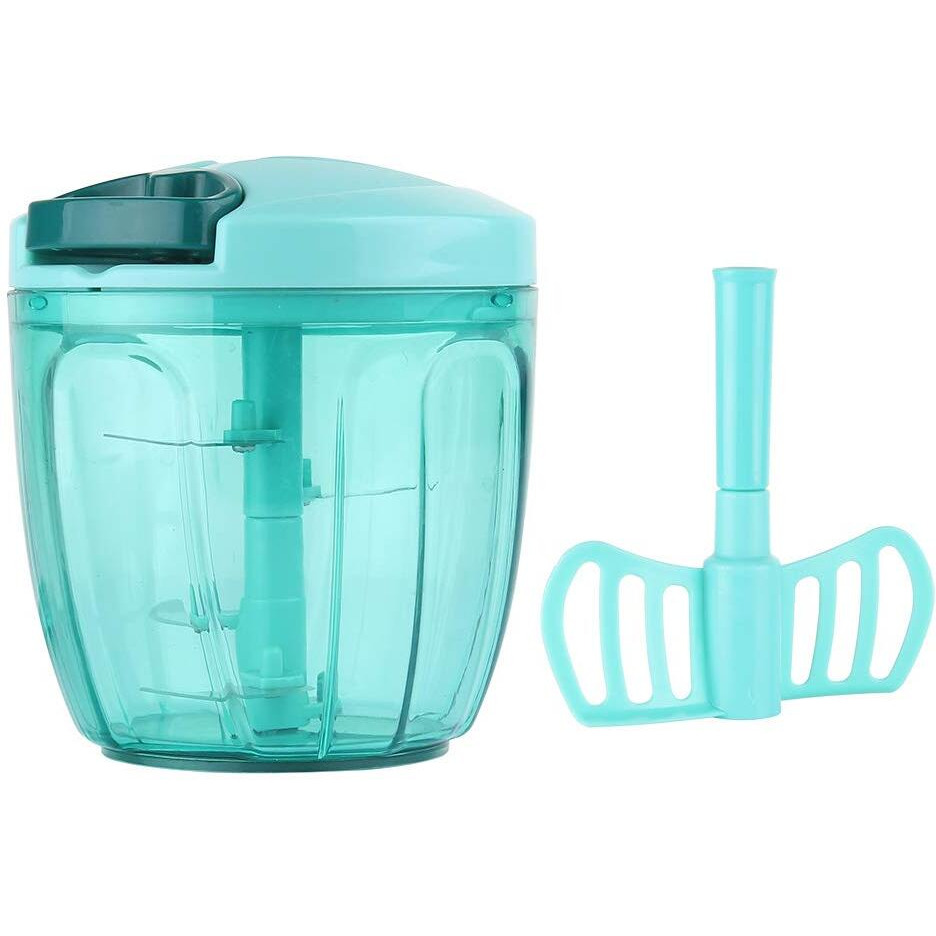 Ourokhome Manual Chopper Food Processor - Vegetable Masher For Onion  Garlic  Parsley With 5 Blades (Teal  900Ml)
