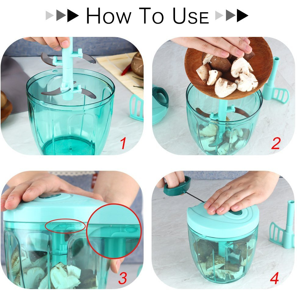 Ourokhome Manual Chopper Food Processor - Vegetable Masher For Onion  Garlic  Parsley With 5 Blades (Teal  900Ml)