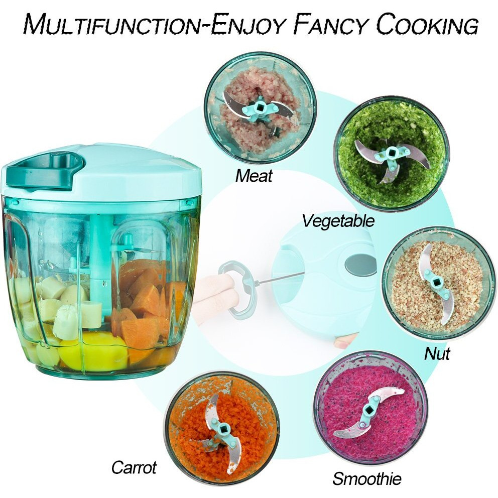 Ourokhome Manual Chopper Food Processor - Vegetable Masher For Onion  Garlic  Parsley With 5 Blades (Teal  900Ml)