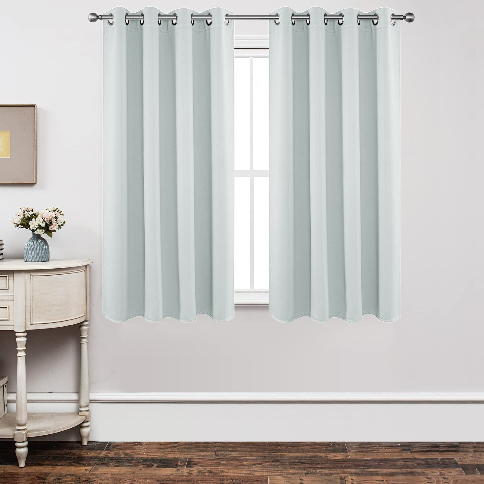 Joydeco White Curtains 63 Inches Long 2 Panels Set  Thermal Insulated Long Curtains& Drapes 2 Burg  Room Darkening Grommet Curtains For Living Room Bedroom Window (W52 X L63 Inch  Greyish White)