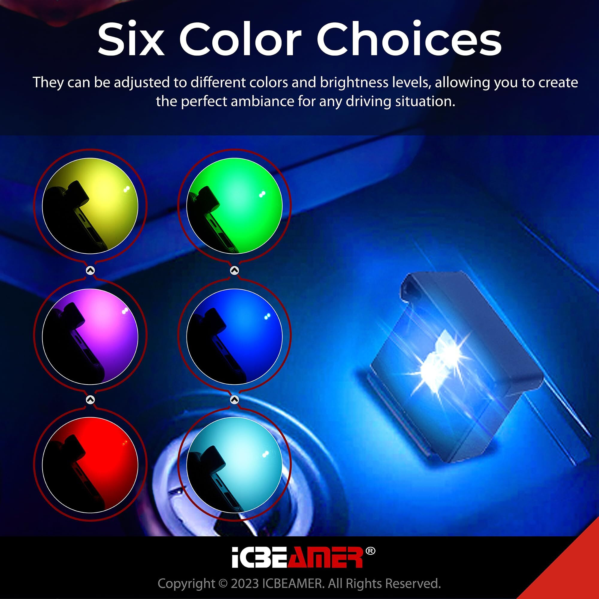 Icbeamer Type C Adapters Usb Atmosphere Adjustable Brightness Led Light  [Color White] Smart Interface Plug-In Miniature Led Night Light For Automotive Car Trunk Van Pickup Ambient Decoration