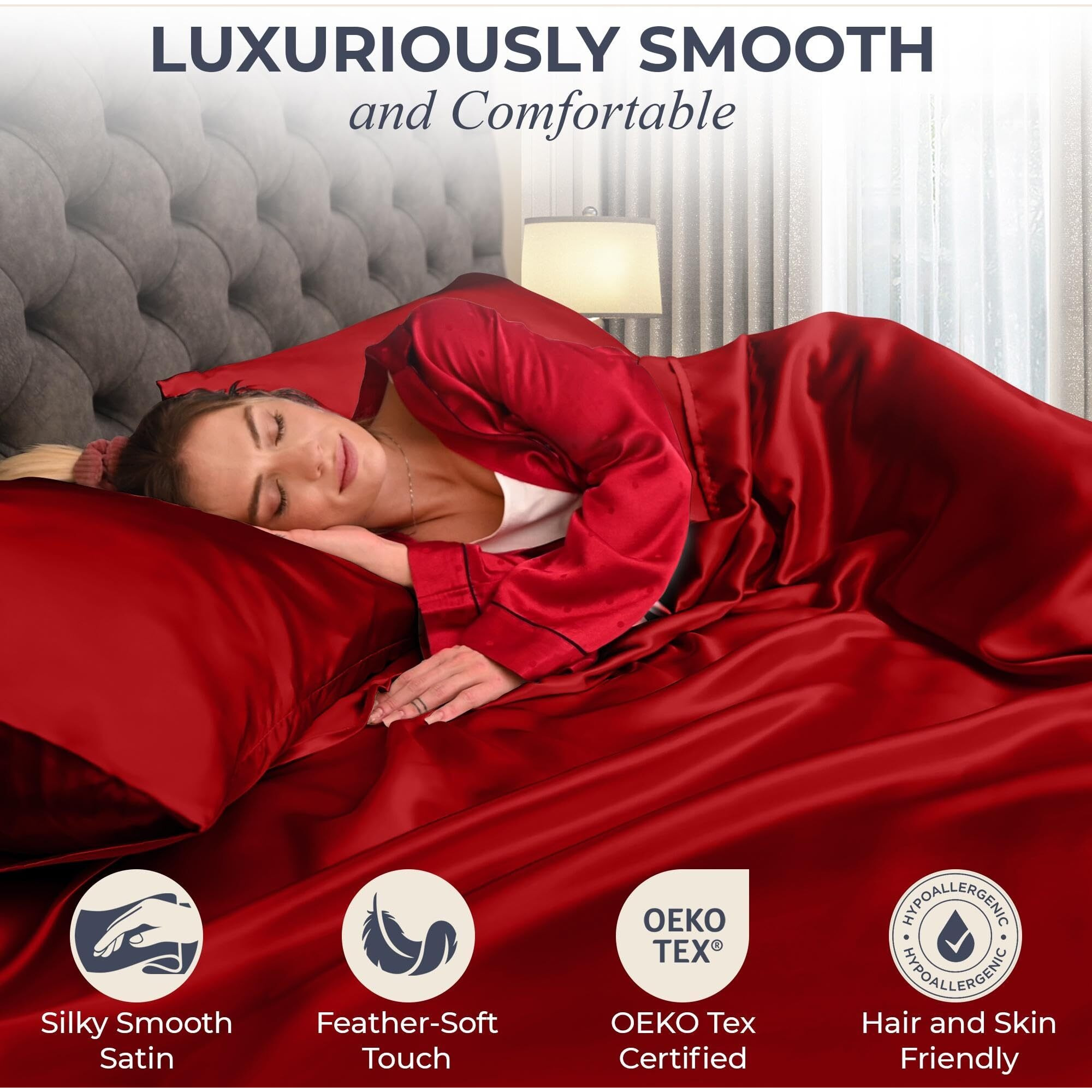 Decolure Satin Sheets Twin Size Set 3 Pcs - Silky & Luxuriously Soft Satin Bed Sheets W/ 15 Inch Deep Pocket - Similar To Silk Sheets - Double Stitching  Wrinkle Free (Red)