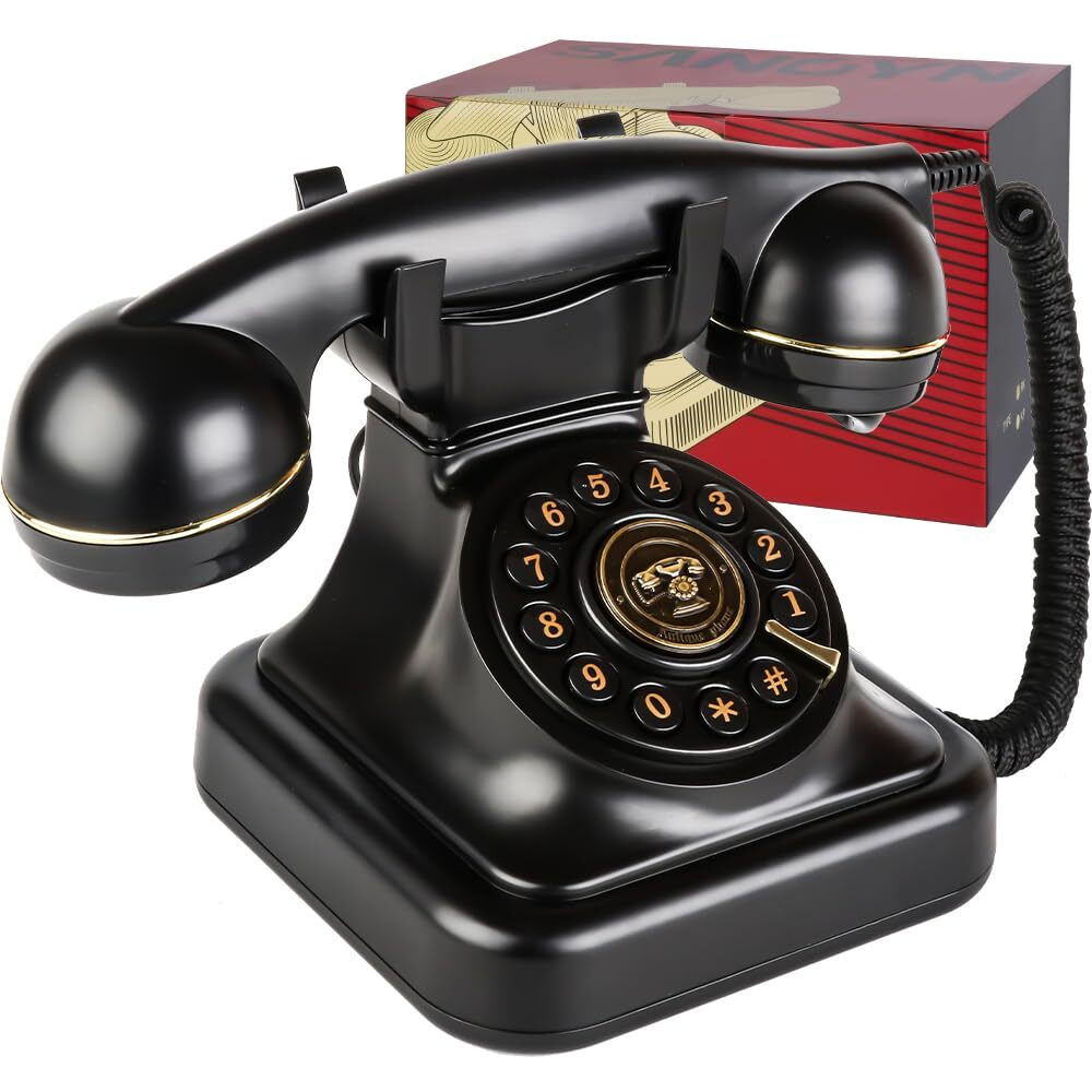 Sangyn Retro Landline Telephone With Ringer Control  Redial  Vintage Corded Desk Dial Phone Old Fashioned Landline Phones For Home House  Black