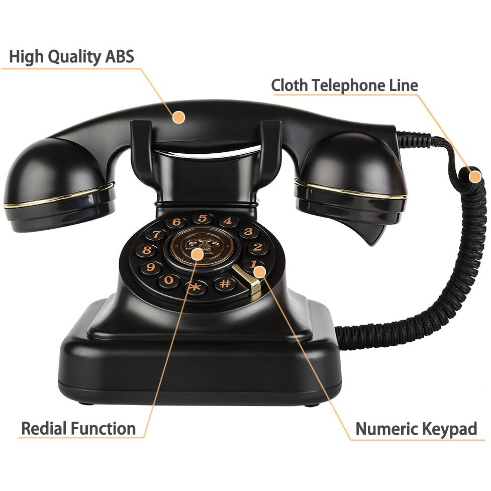 Sangyn Retro Landline Telephone With Ringer Control  Redial  Vintage Corded Desk Dial Phone Old Fashioned Landline Phones For Home House  Black