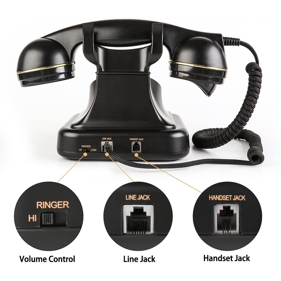 Sangyn Retro Landline Telephone With Ringer Control  Redial  Vintage Corded Desk Dial Phone Old Fashioned Landline Phones For Home House  Black