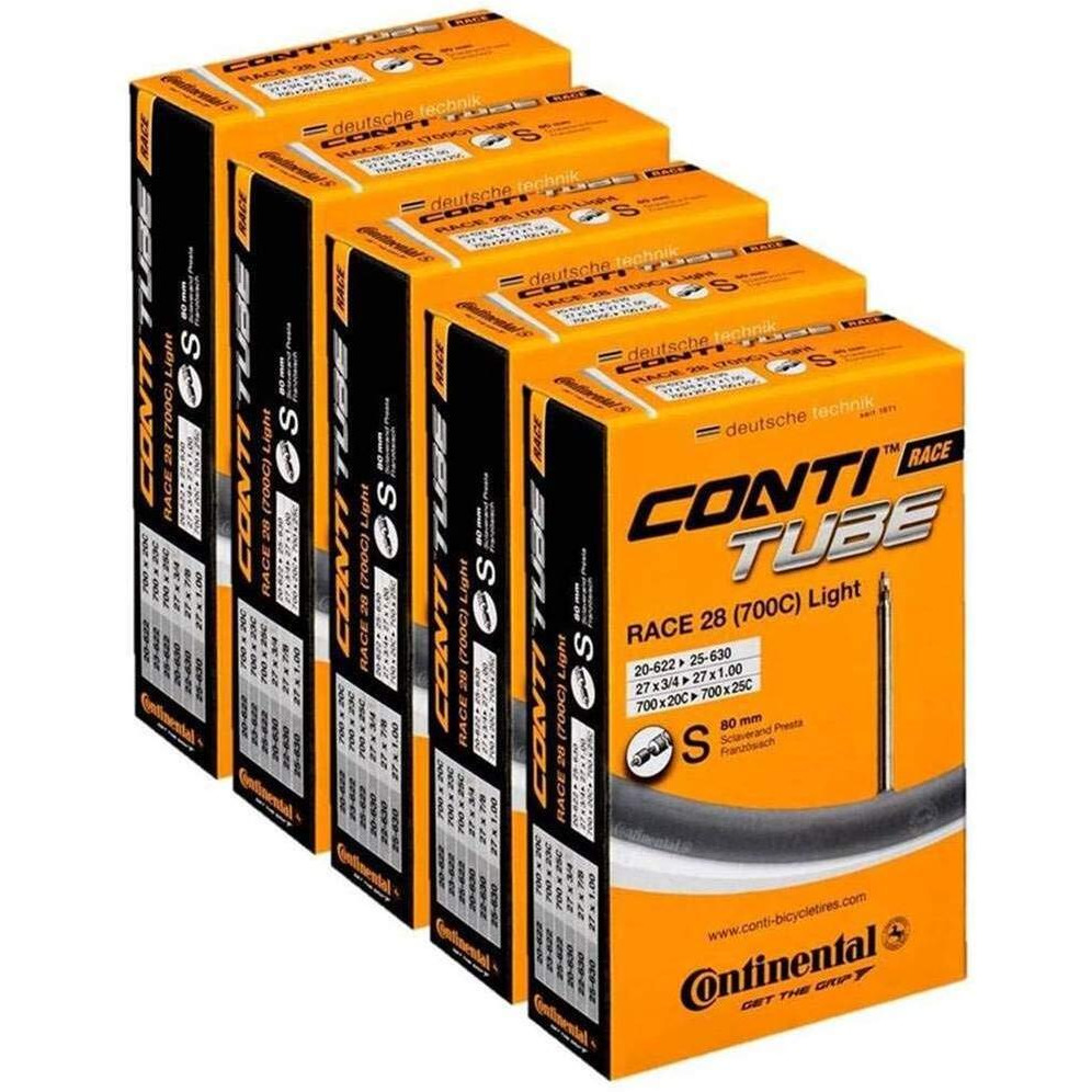 Continental Race 28 Light 700X20-25C Bicycle Inner Tubes  80Mm Long Presta Valve - 5 Pack W/ Decal