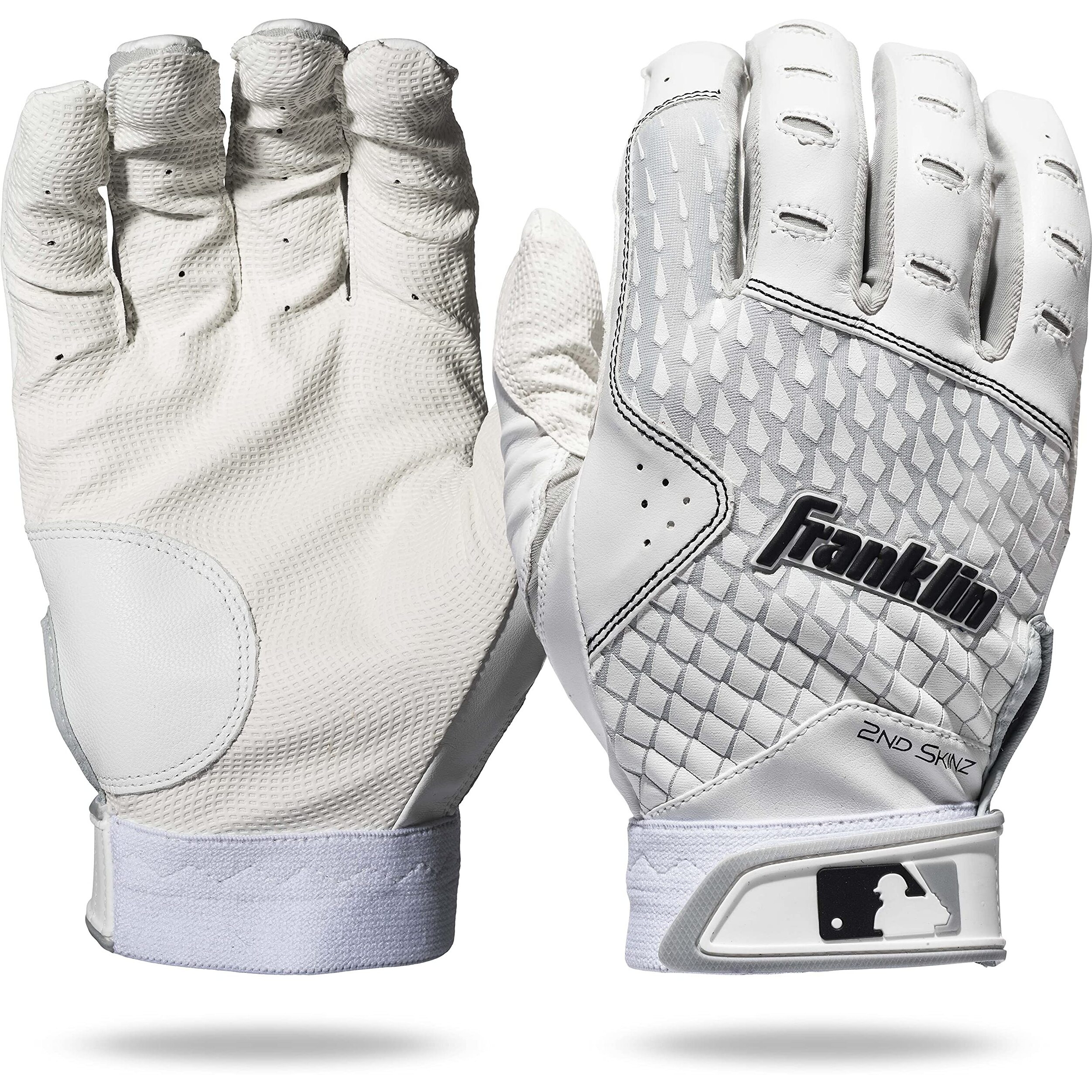 Franklin Sports 2Nd-Skinz Batting Gloves - White/White - Adult Medium