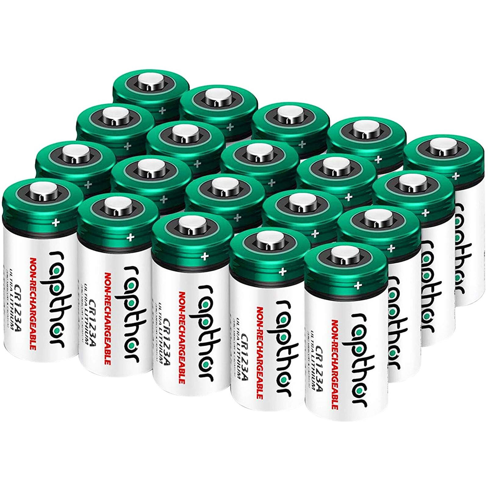 Rapthor Cr123A 3V Lithium Batteries 20 Pack 1650Mah High Power Cr123 Cr17345 For Flashlights Microphone Toy Smoke Detector Alarm System Non-Rechargeable Cr123 Photo Battery (Not For Arlo)