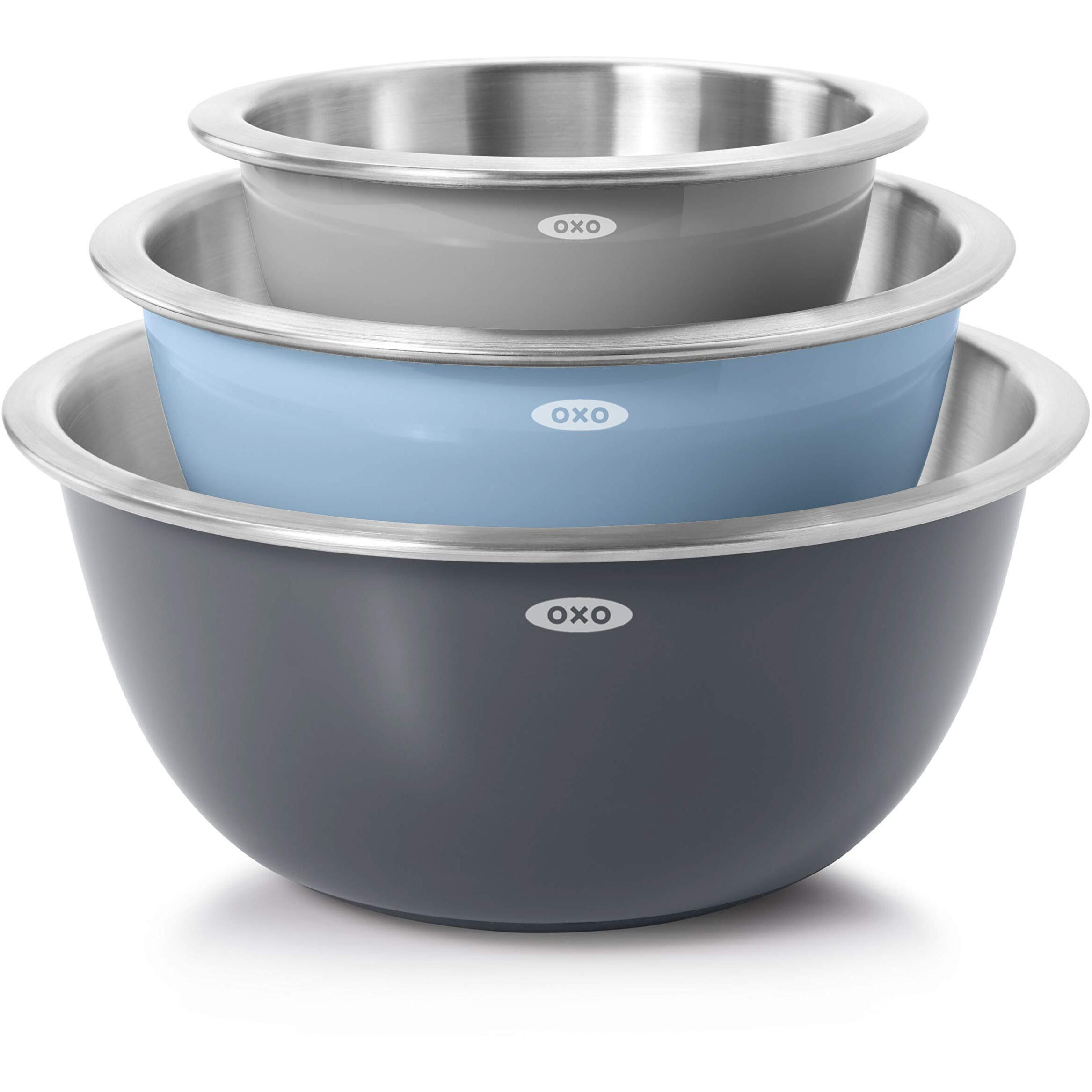 Oxo Good Grips 3-Piece Stainless Steel Mixing Bowl Set - Blue/Gray  4.7L  Multi Size